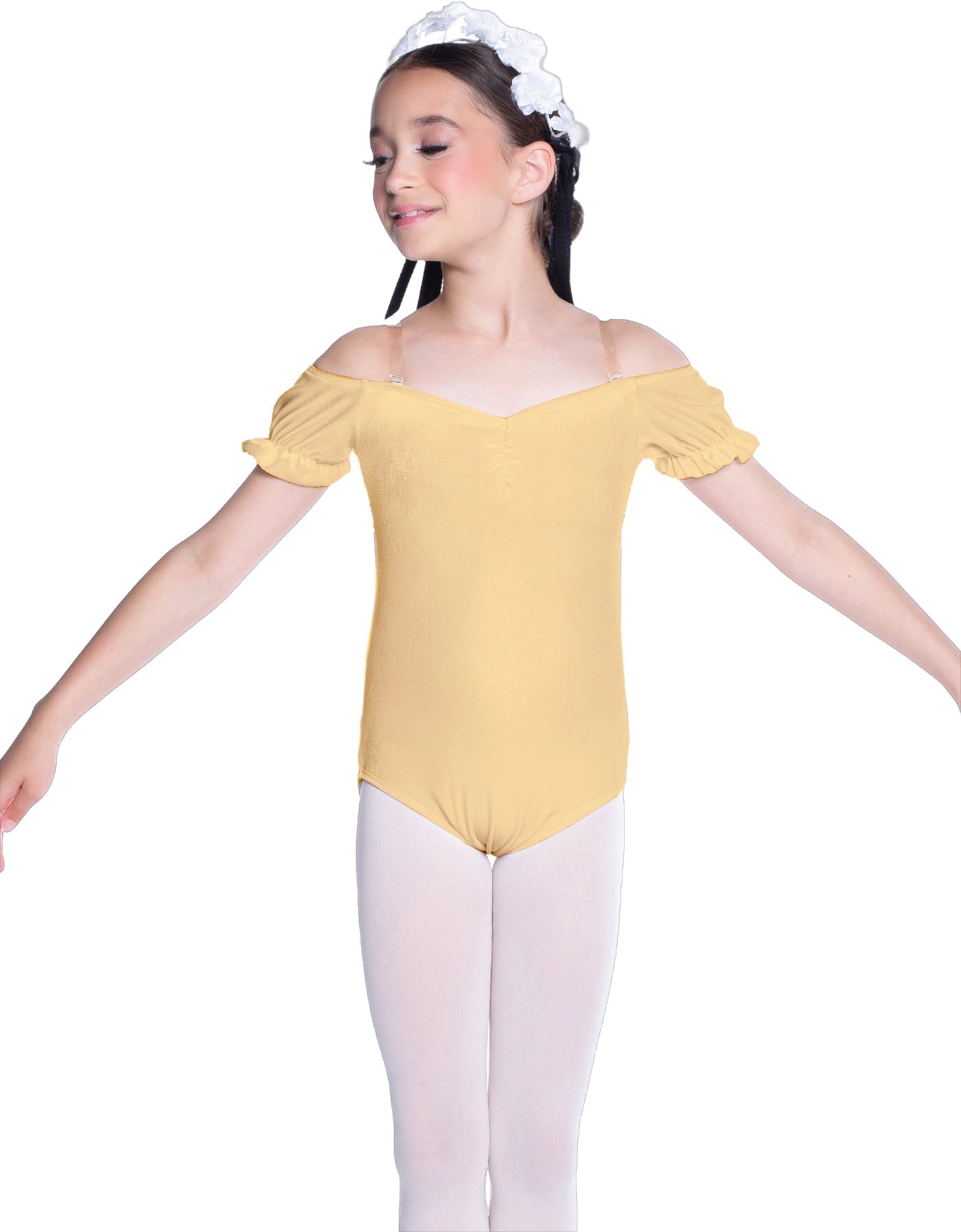 Solid Lycra Puff Sleeve Off the Shoulder Peasant Leotard