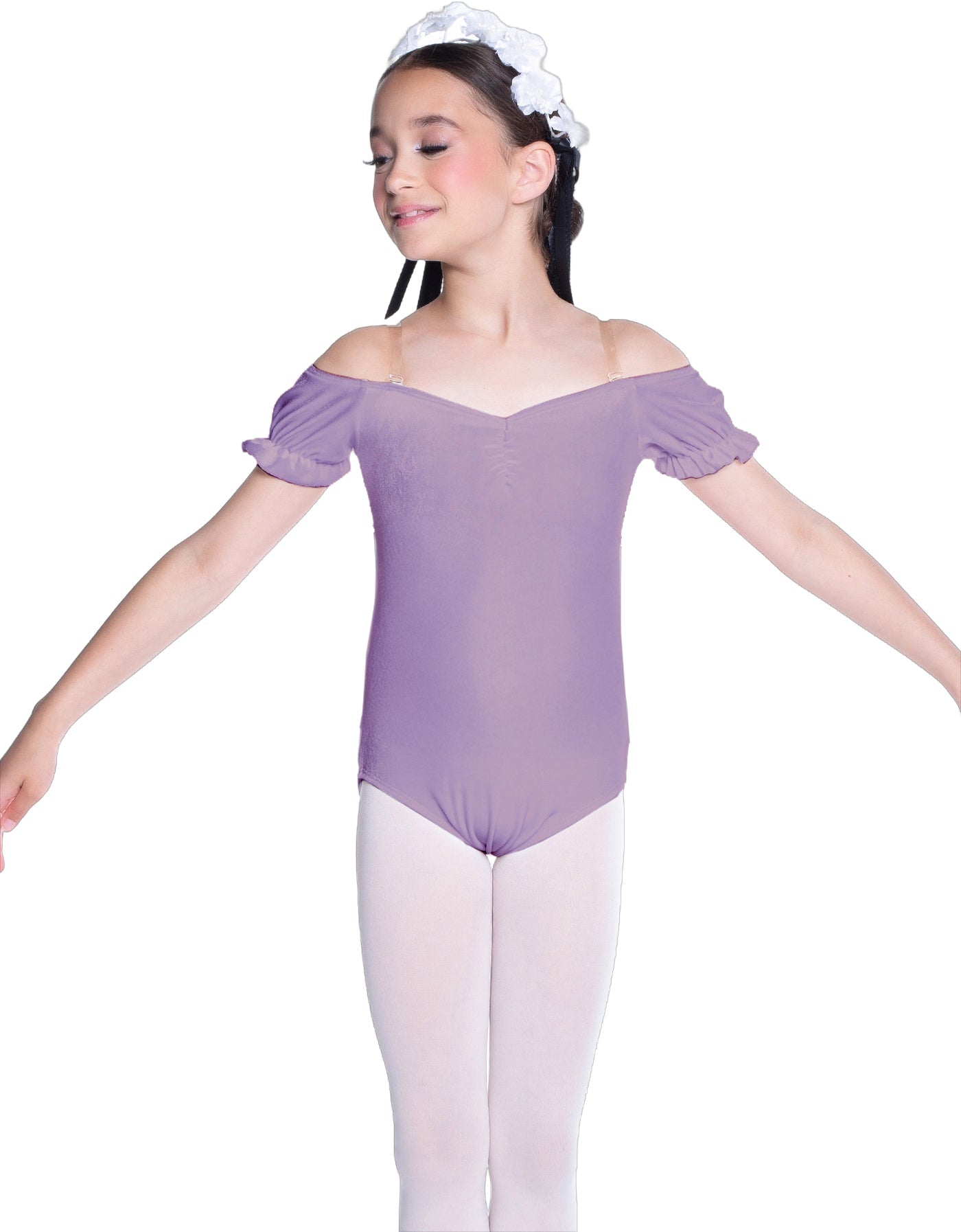 Solid Lycra Puff Sleeve Off the Shoulder Peasant Leotard