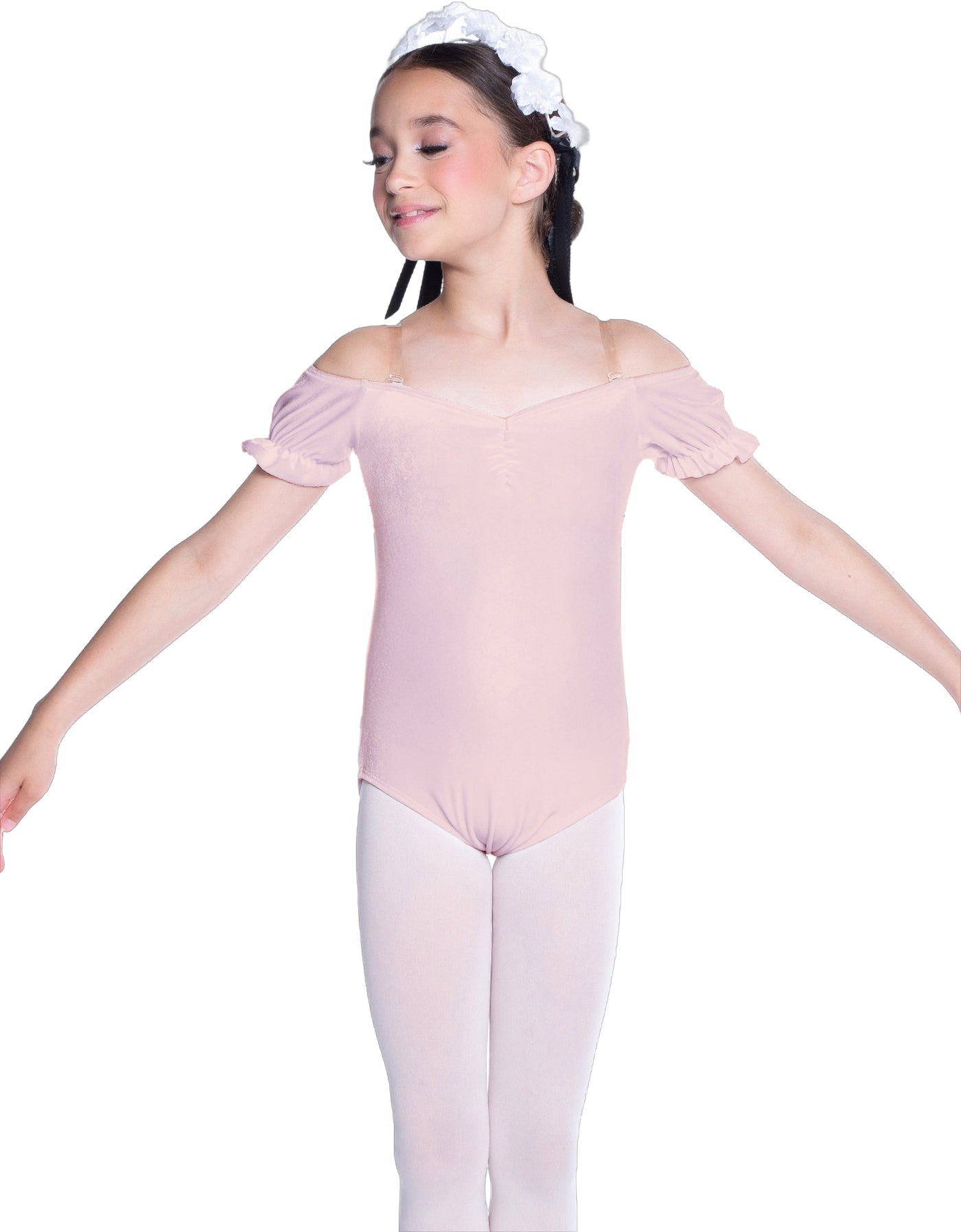 Solid Lycra Puff Sleeve Off the Shoulder Peasant Leotard