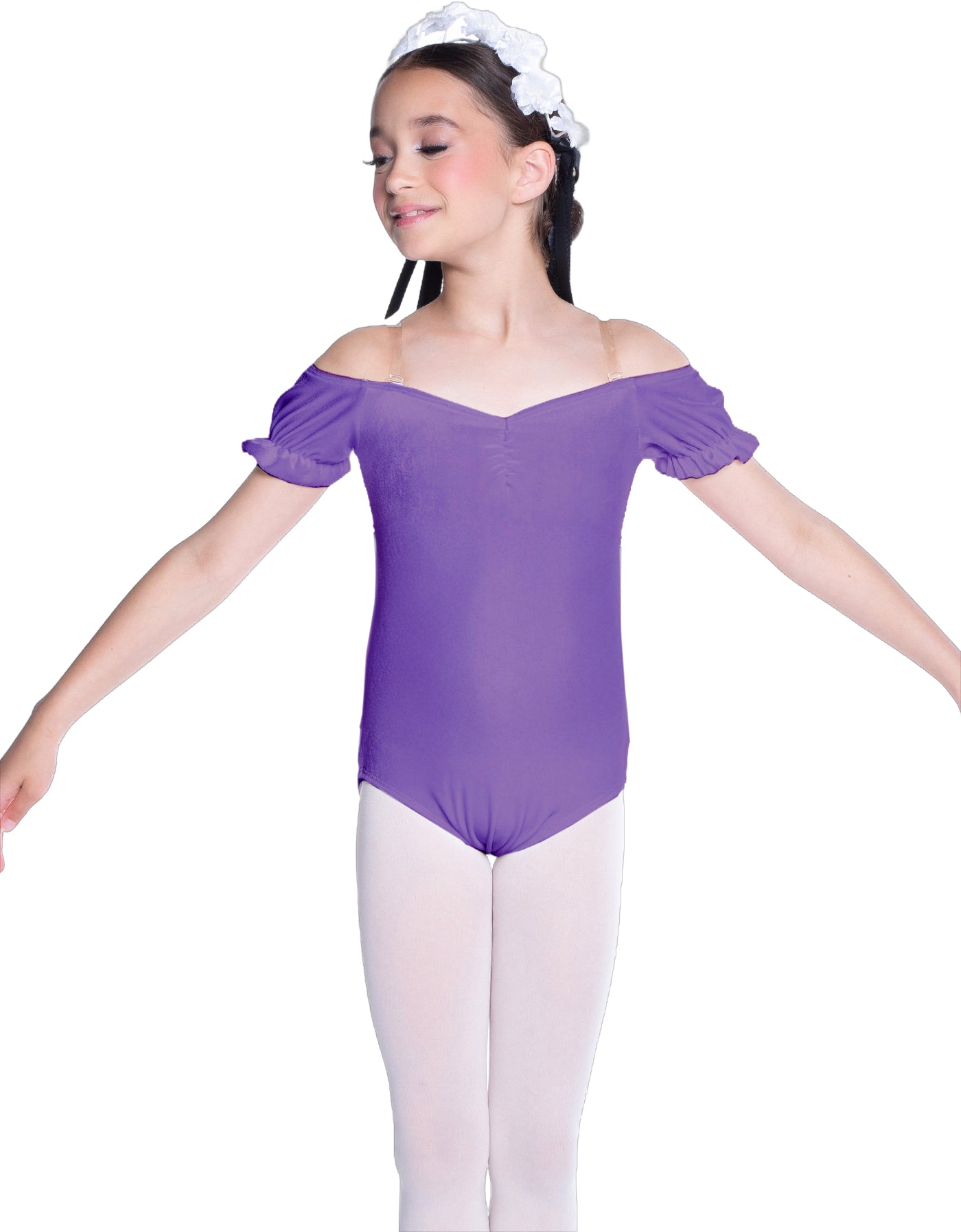 Solid Lycra Puff Sleeve Off the Shoulder Peasant Leotard