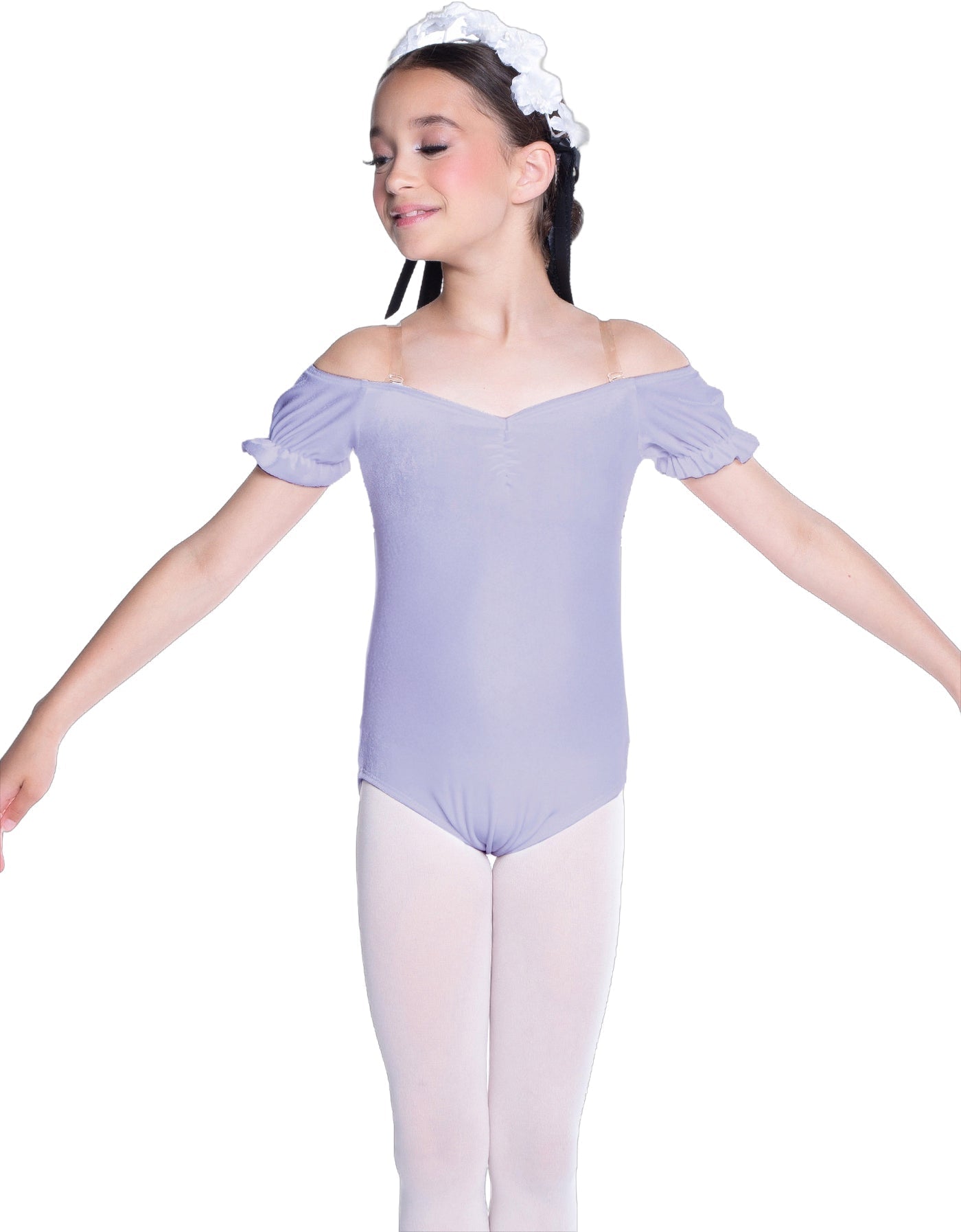 Solid Lycra Puff Sleeve Off the Shoulder Peasant Leotard