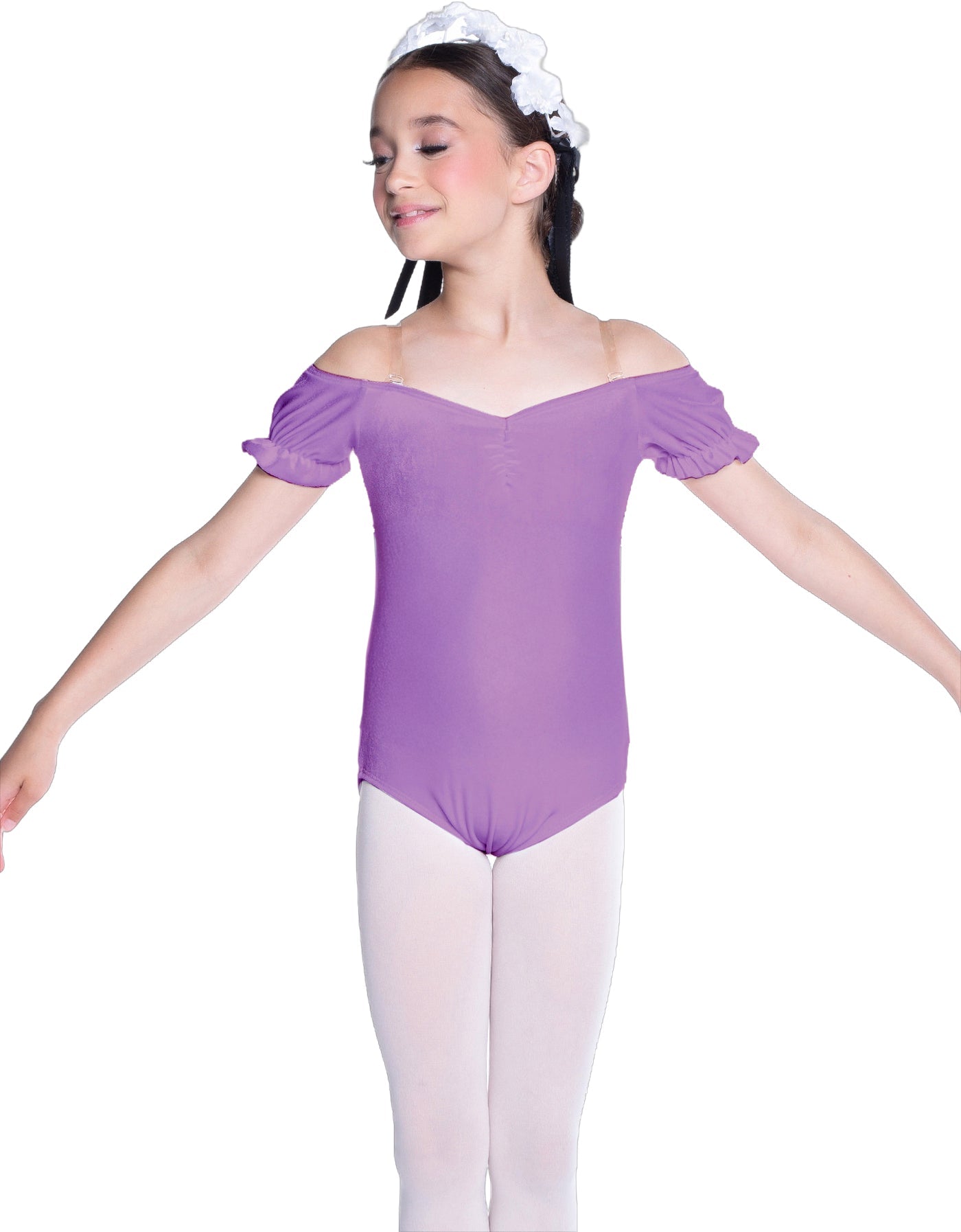 Solid Lycra Puff Sleeve Off the Shoulder Peasant Leotard