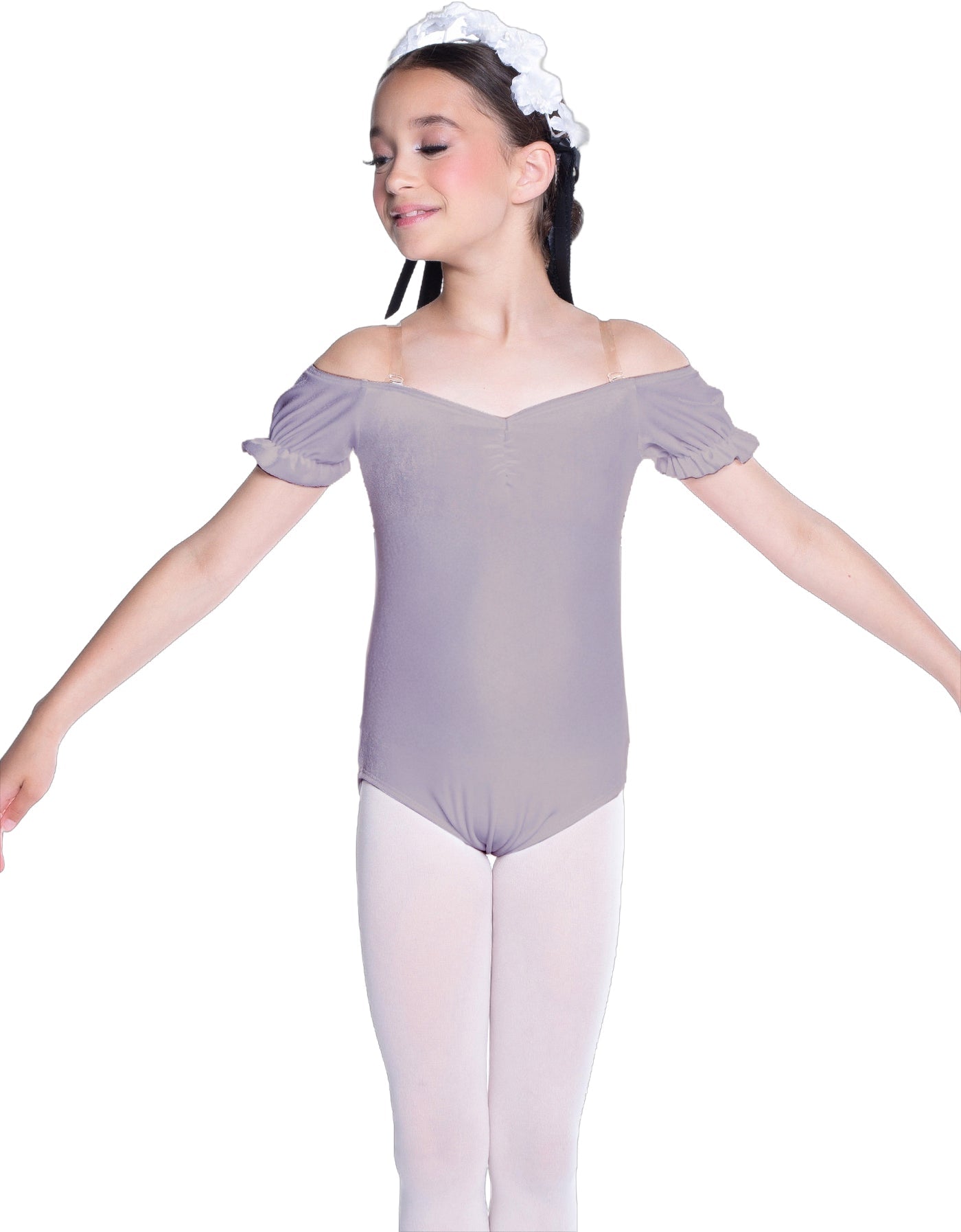 Solid Lycra Puff Sleeve Off the Shoulder Peasant Leotard