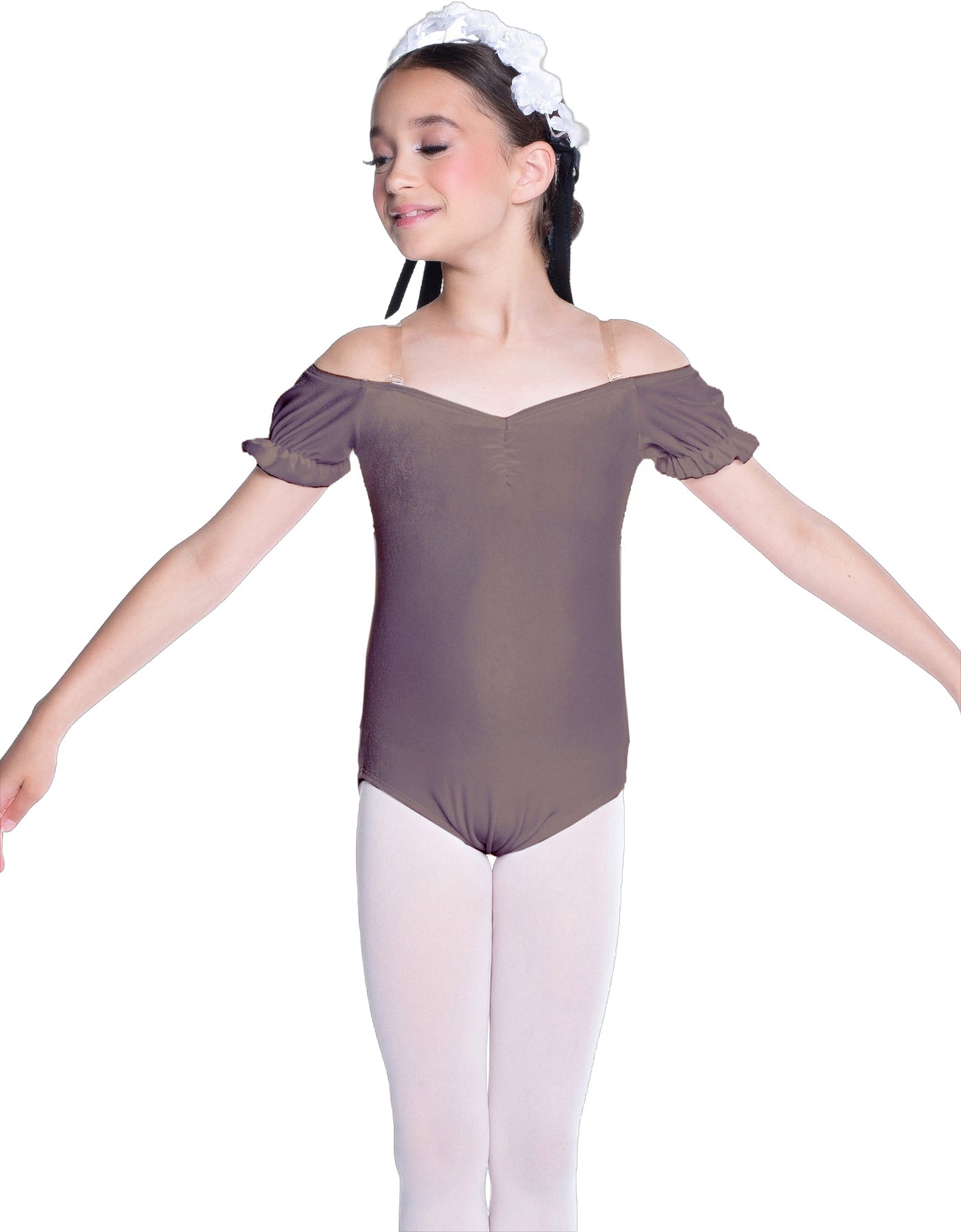 Solid Lycra Puff Sleeve Off the Shoulder Peasant Leotard