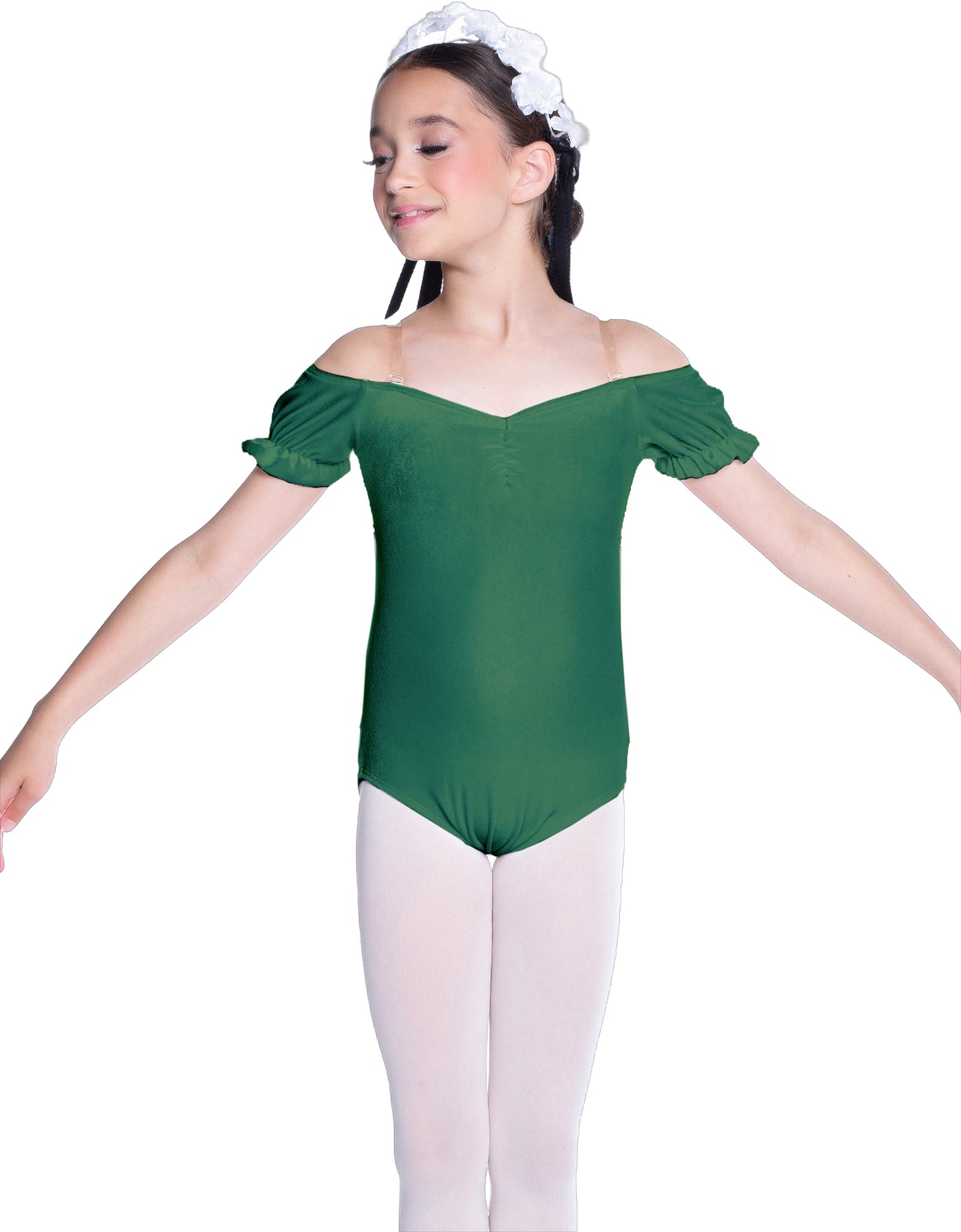 Solid Lycra Puff Sleeve Off the Shoulder Peasant Leotard