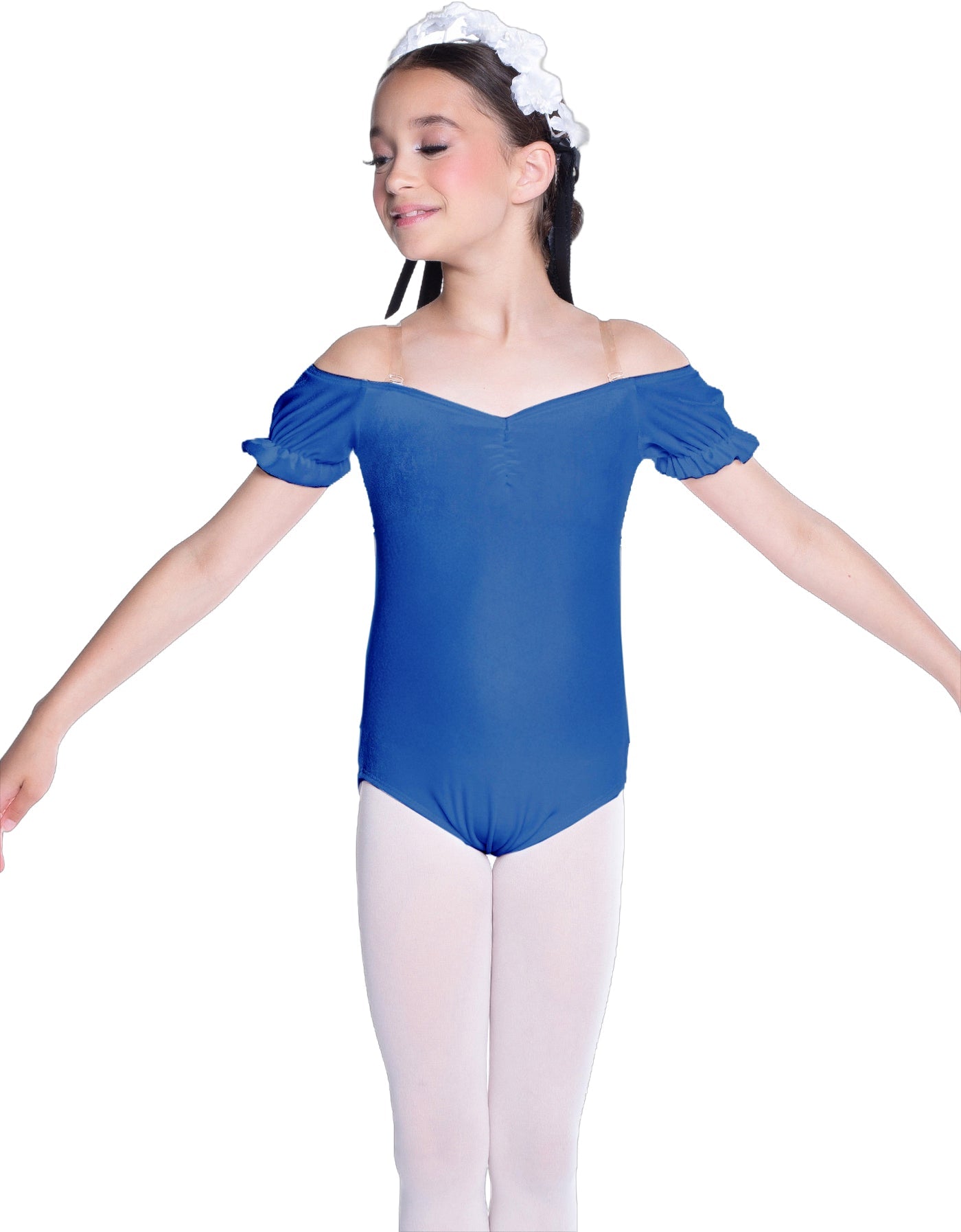 Solid Lycra Puff Sleeve Off the Shoulder Peasant Leotard