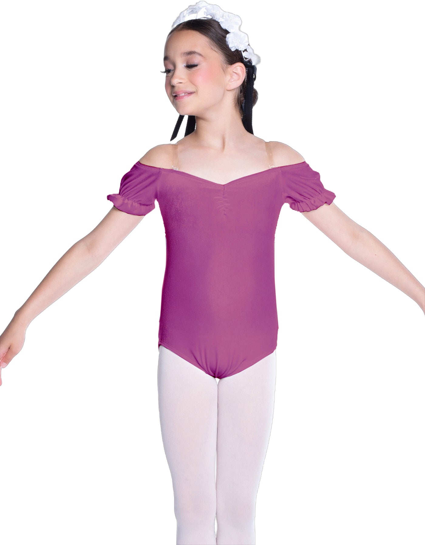 Solid Lycra Puff Sleeve Off the Shoulder Peasant Leotard