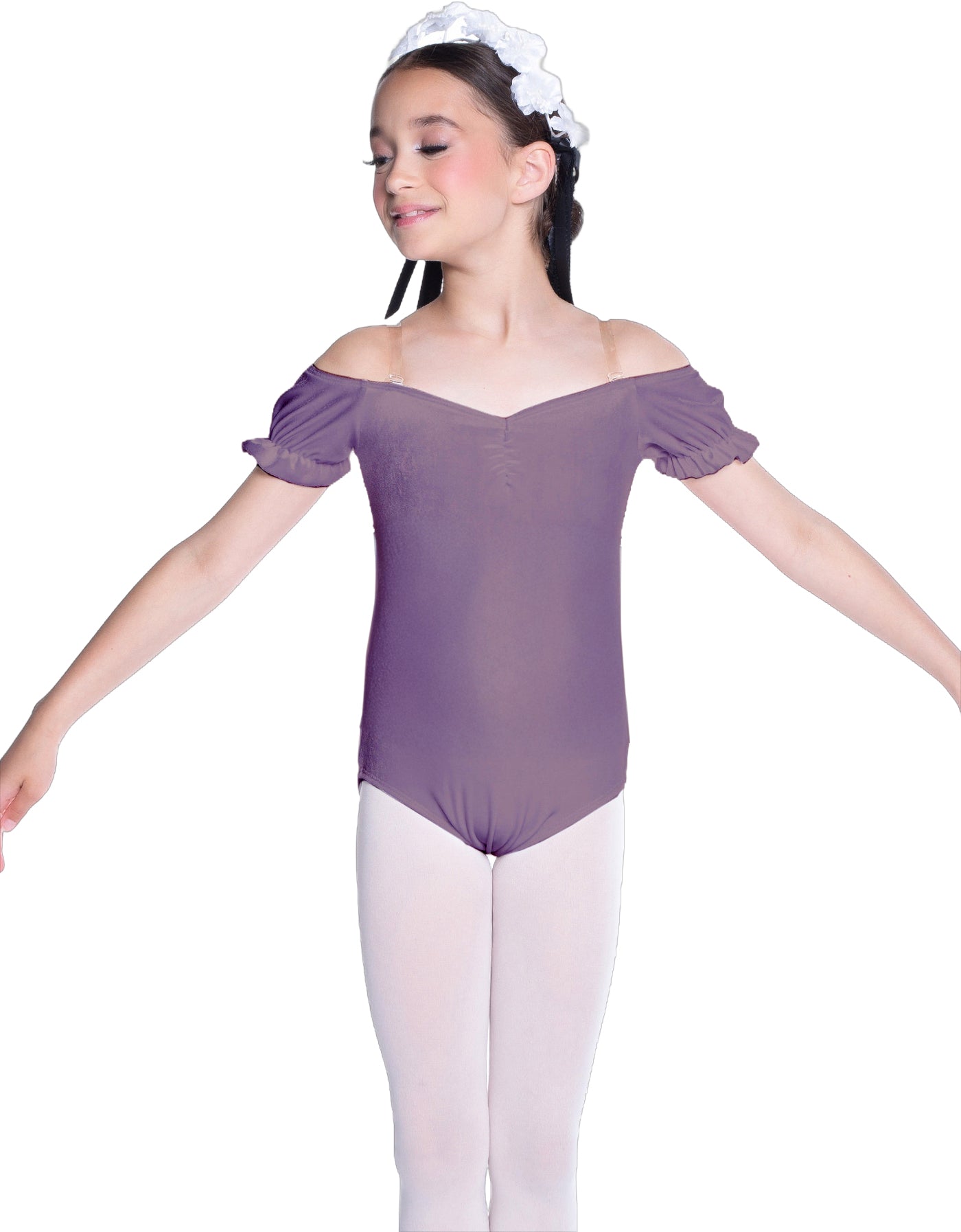 Solid Lycra Puff Sleeve Off the Shoulder Peasant Leotard