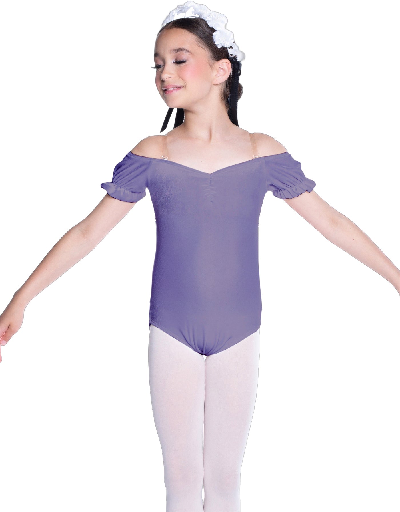Solid Lycra Puff Sleeve Off the Shoulder Peasant Leotard