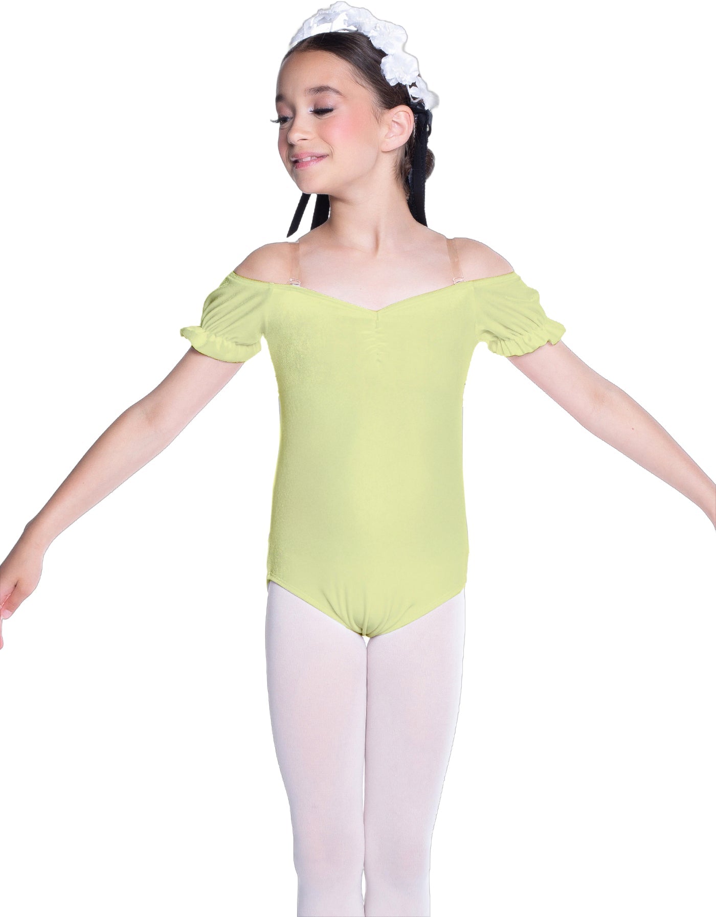 Solid Lycra Puff Sleeve Off the Shoulder Peasant Leotard