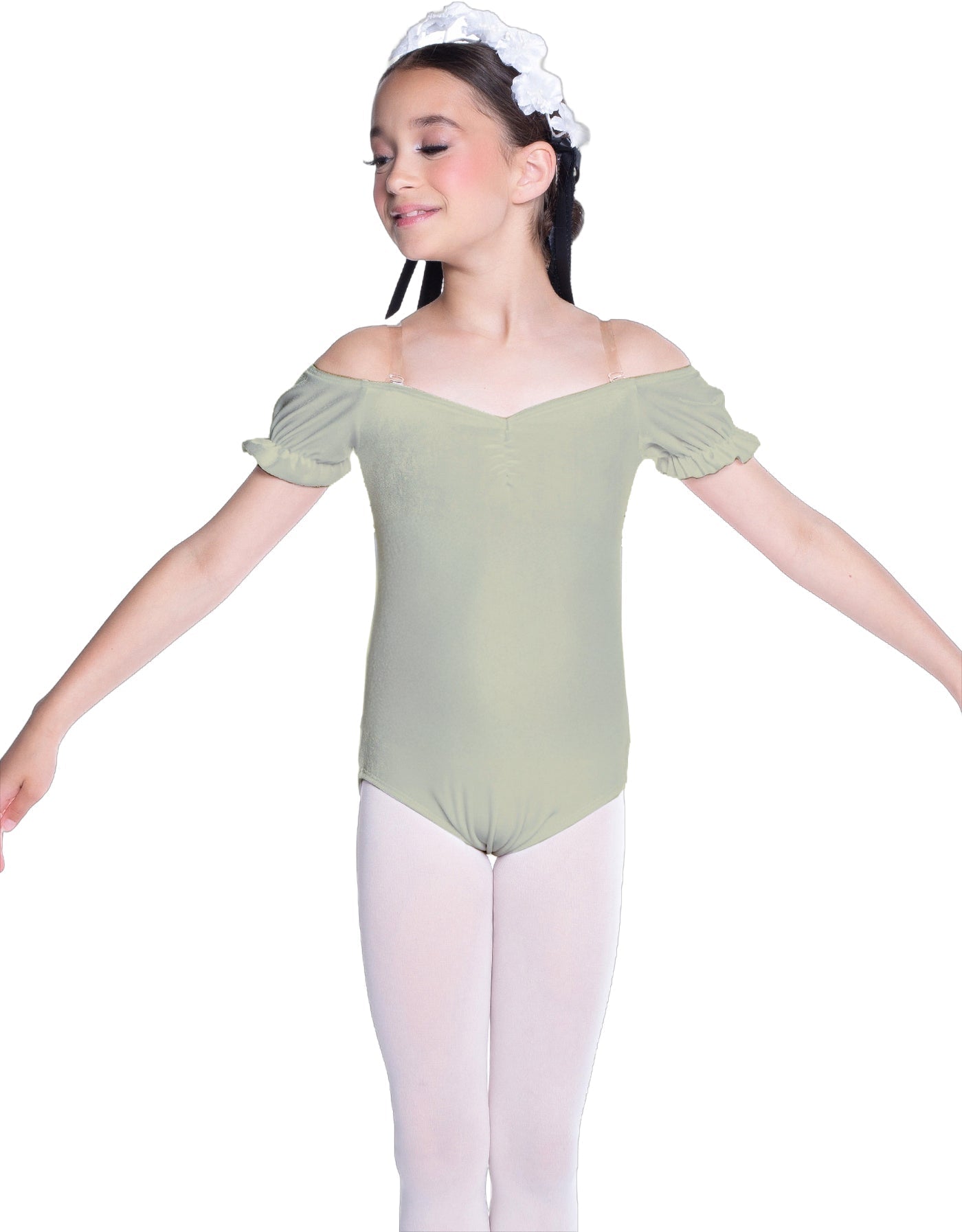 Solid Lycra Puff Sleeve Off the Shoulder Peasant Leotard
