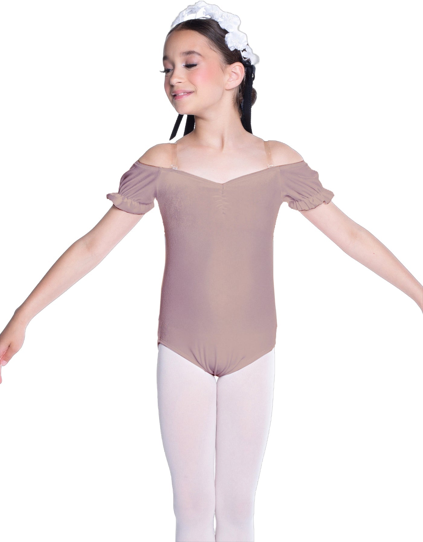 Solid Lycra Puff Sleeve Off the Shoulder Peasant Leotard