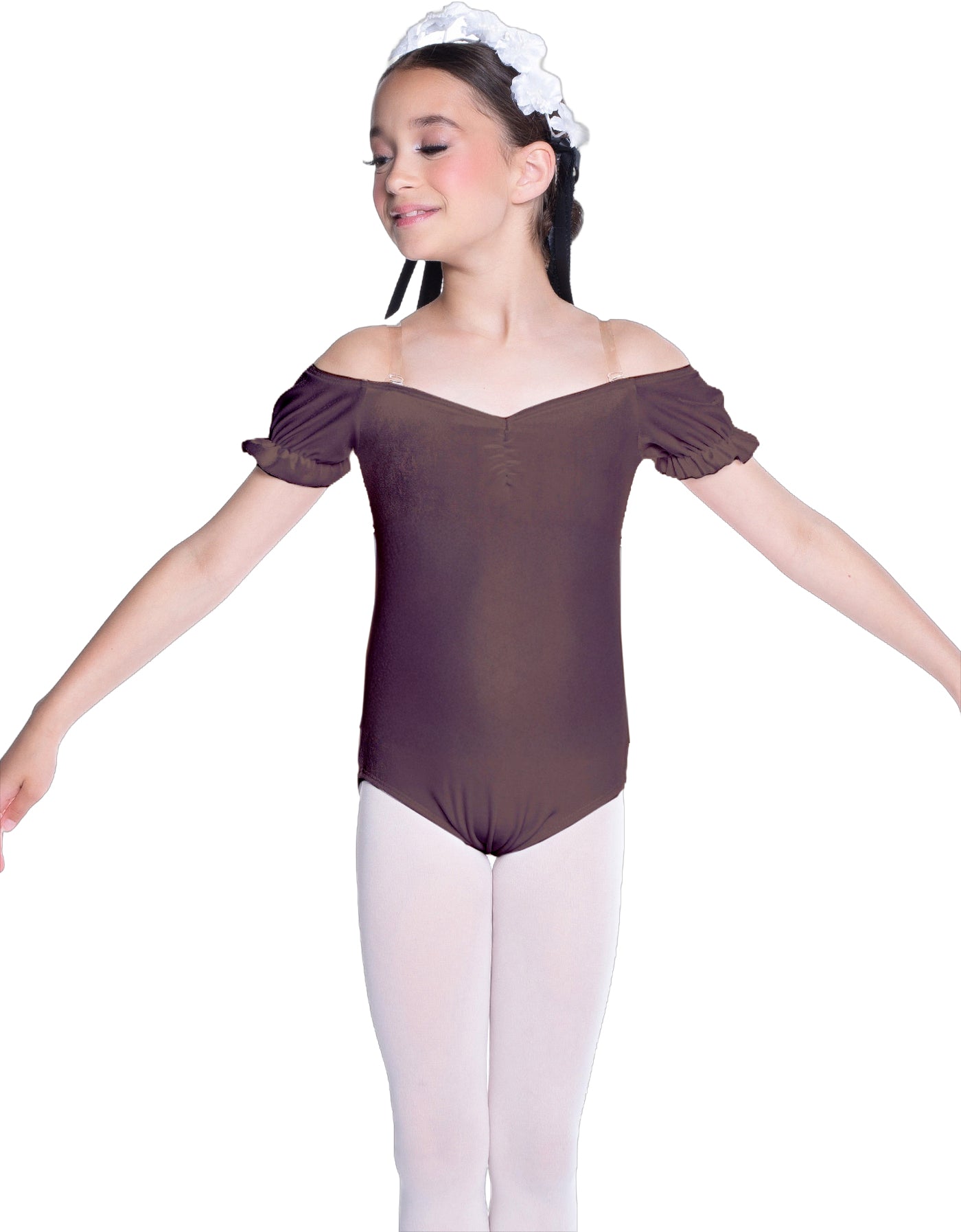 Solid Lycra Puff Sleeve Off the Shoulder Peasant Leotard