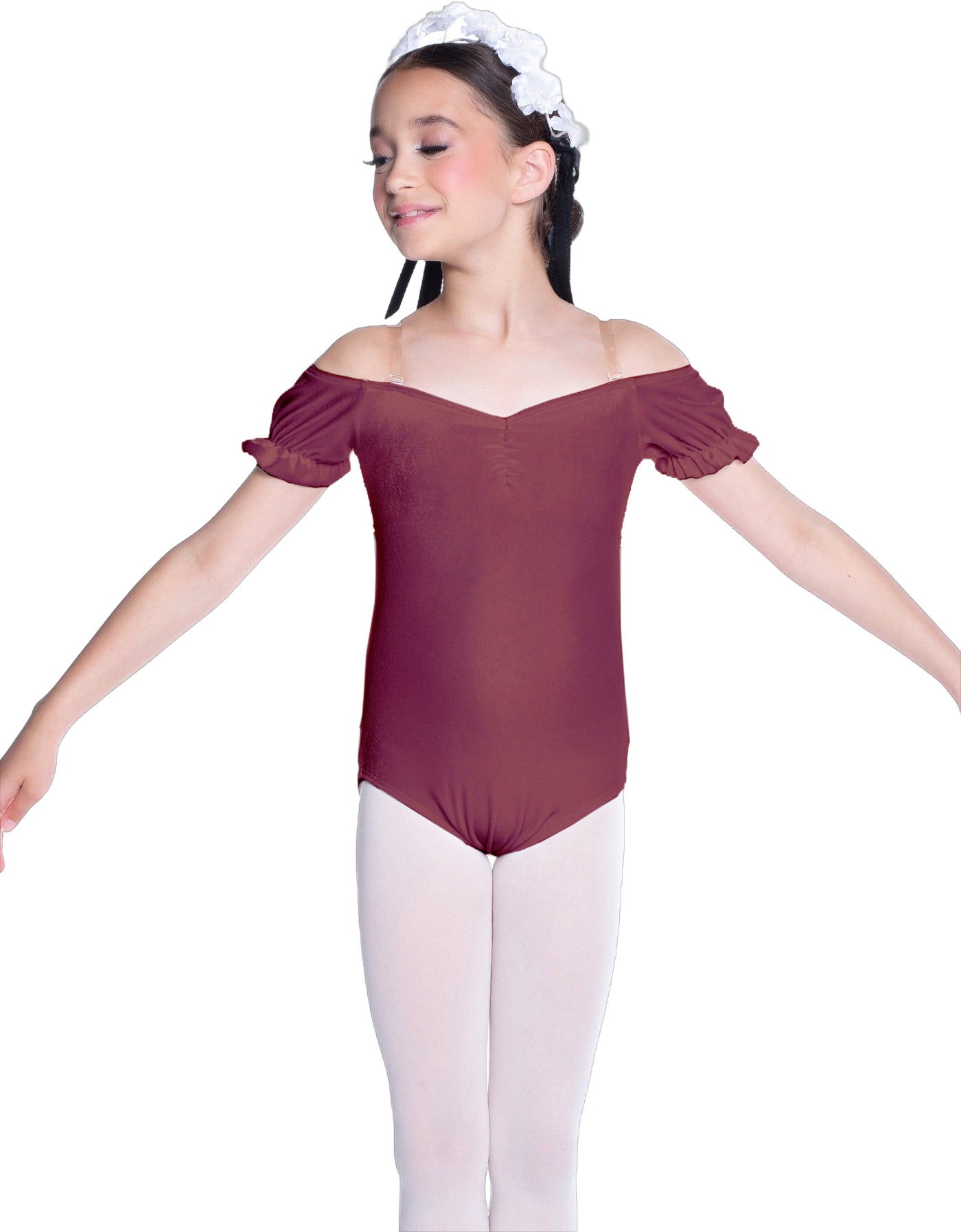 Solid Lycra Puff Sleeve Off the Shoulder Peasant Leotard