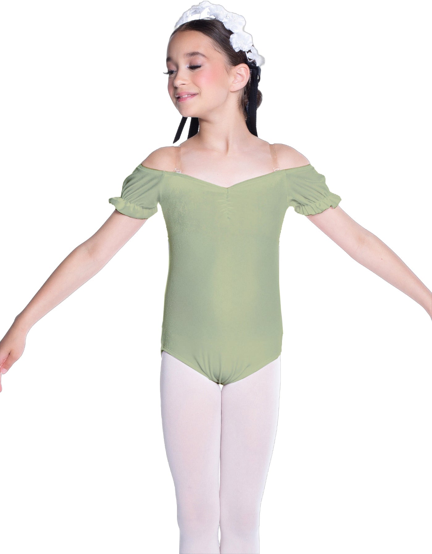 Solid Lycra Puff Sleeve Off the Shoulder Peasant Leotard