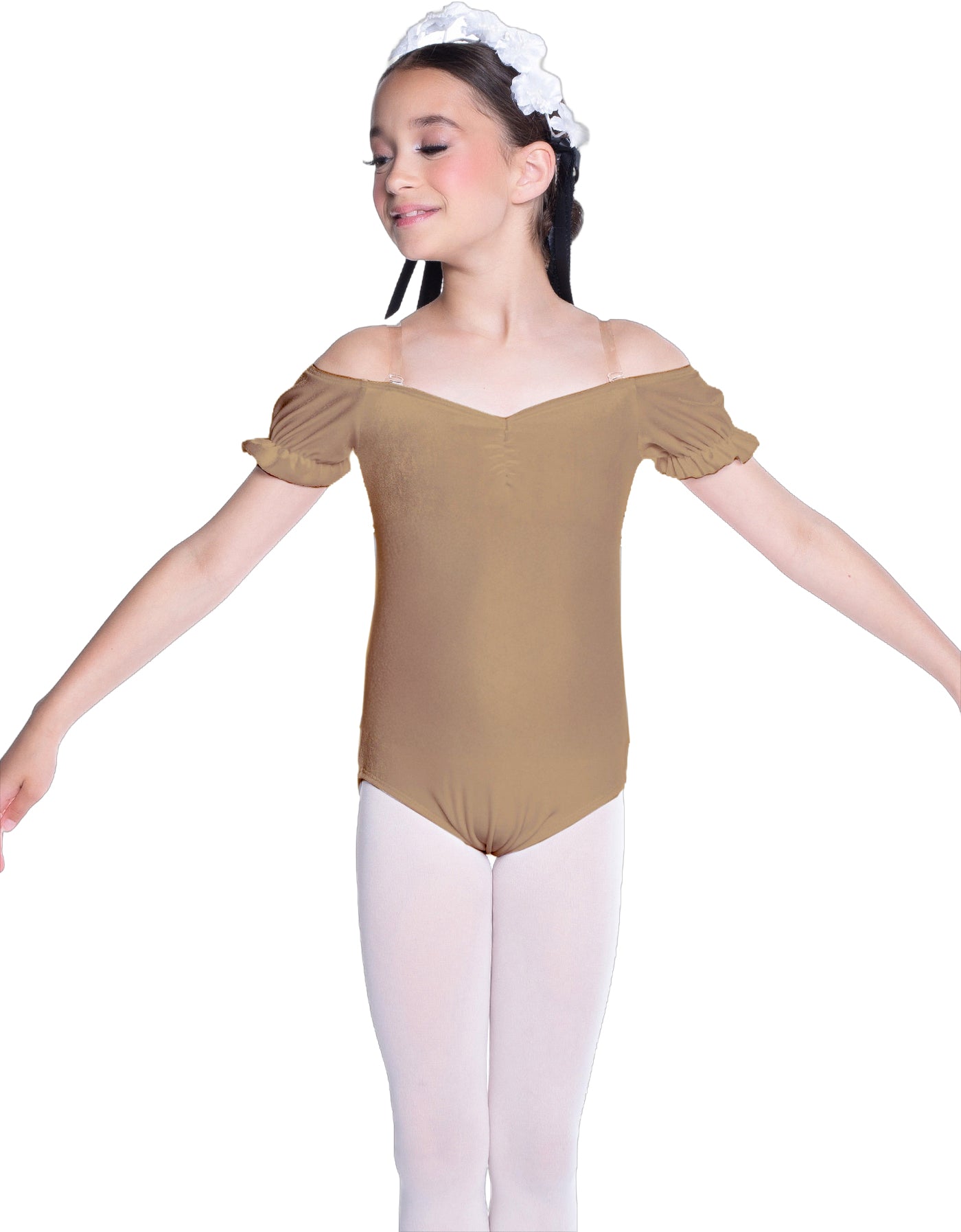 Solid Lycra Puff Sleeve Off the Shoulder Peasant Leotard