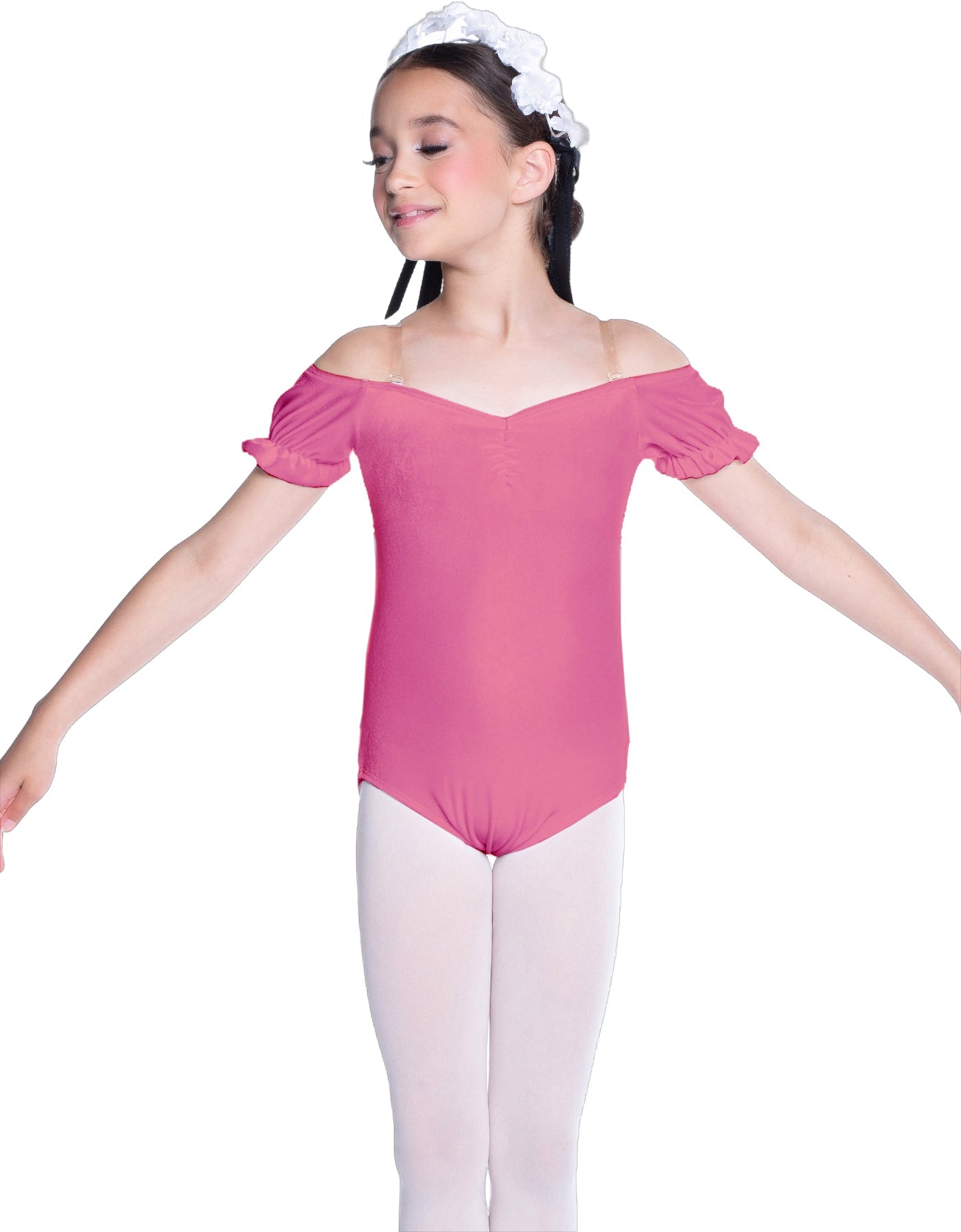 Solid Lycra Puff Sleeve Off the Shoulder Peasant Leotard