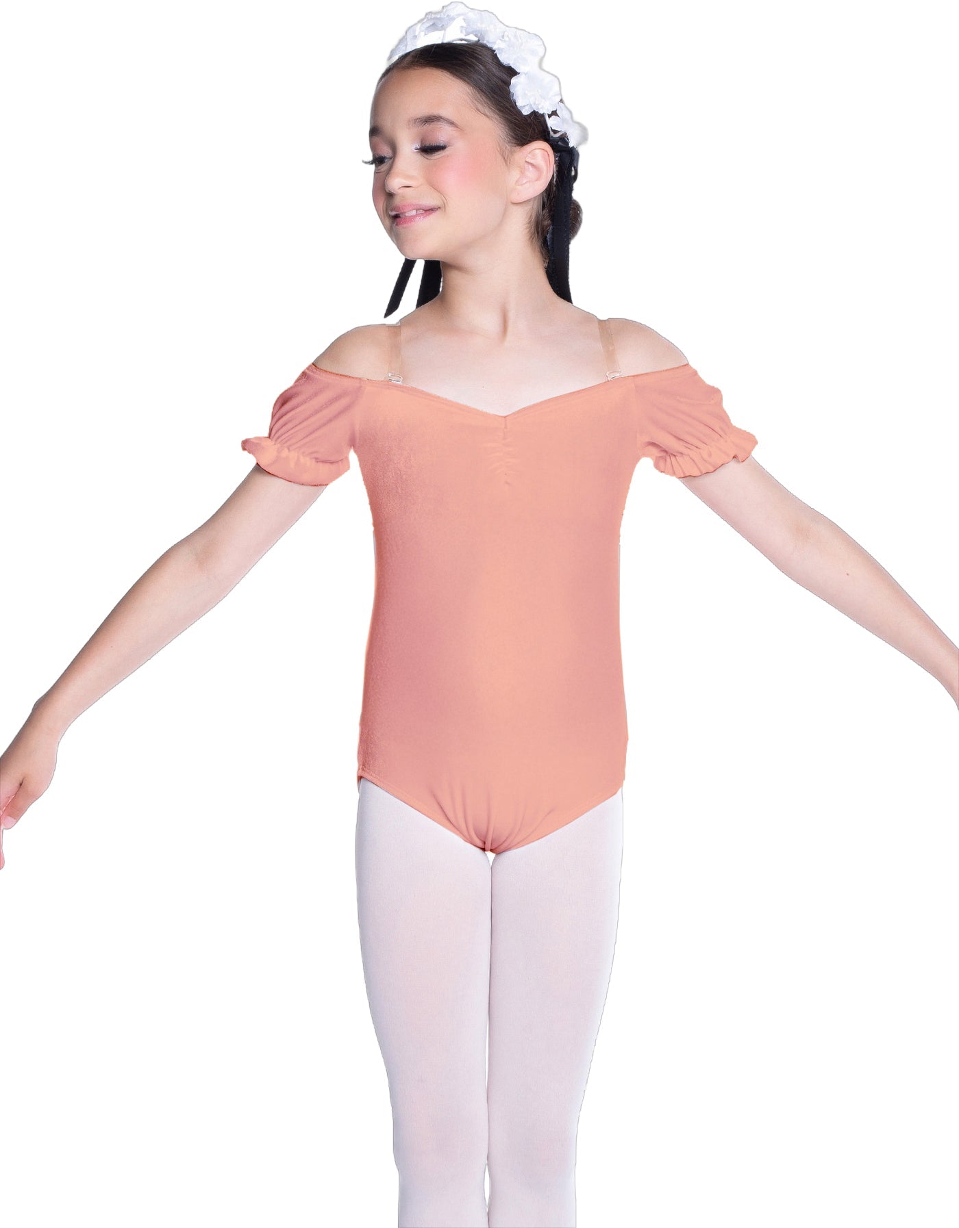 Solid Lycra Puff Sleeve Off the Shoulder Peasant Leotard