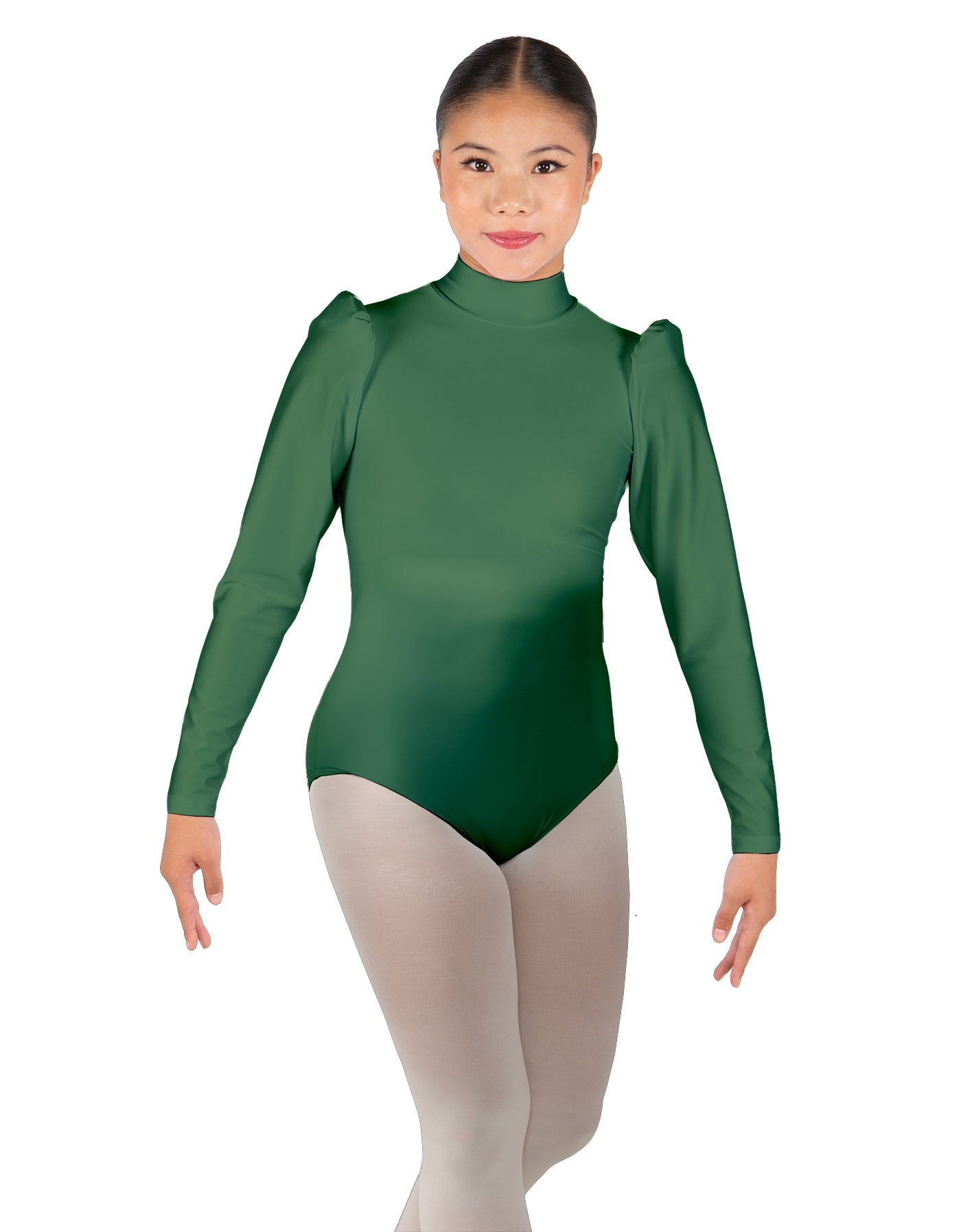 Solid Lycra Long Puff Sleeve with Tneck and Zipper Back Leotard