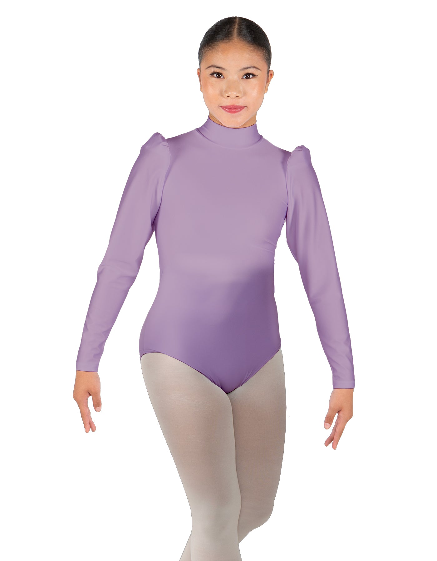 Solid Lycra Long Puff Sleeve with Tneck and Zipper Back Leotard