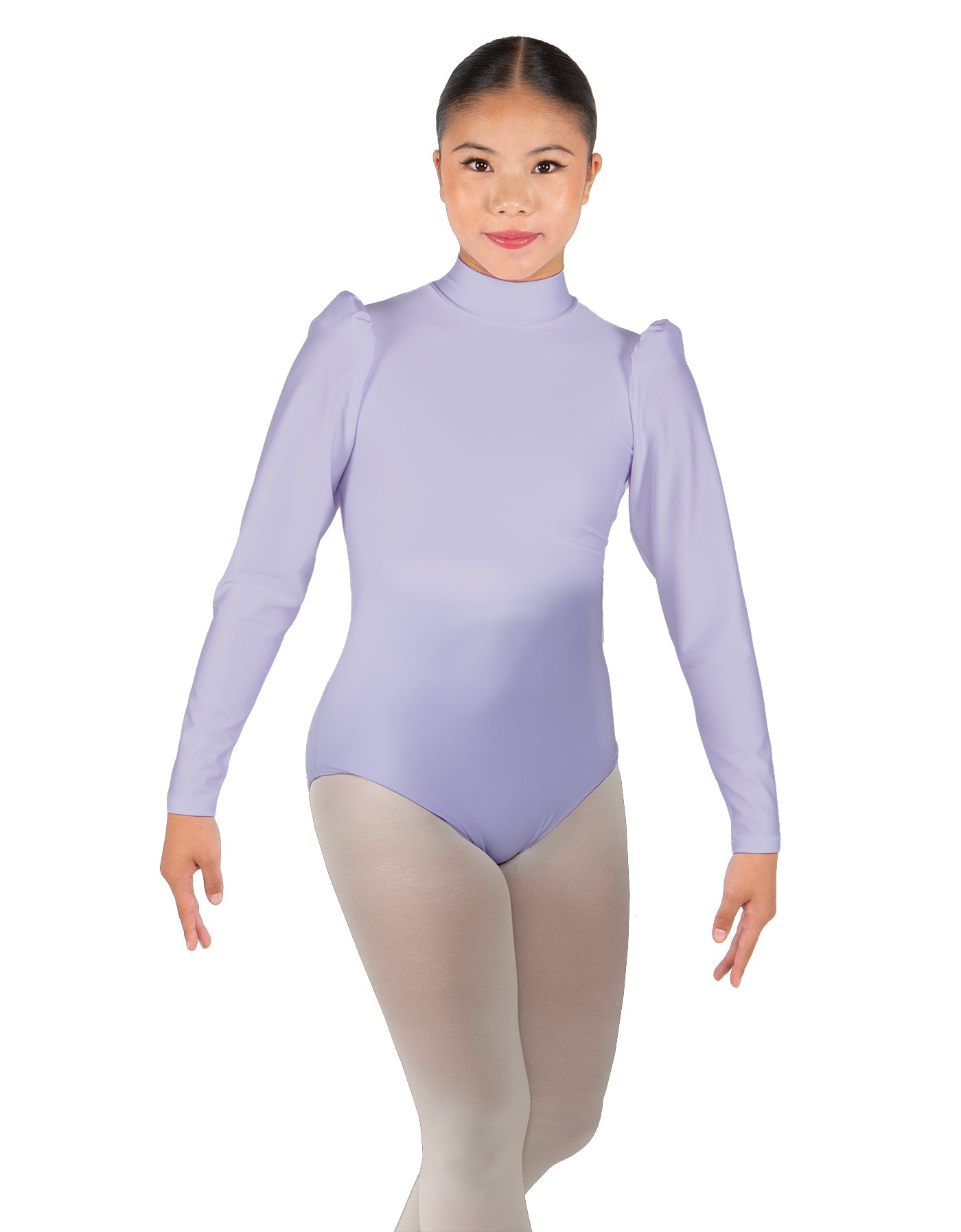 Solid Lycra Long Puff Sleeve with Tneck and Zipper Back Leotard