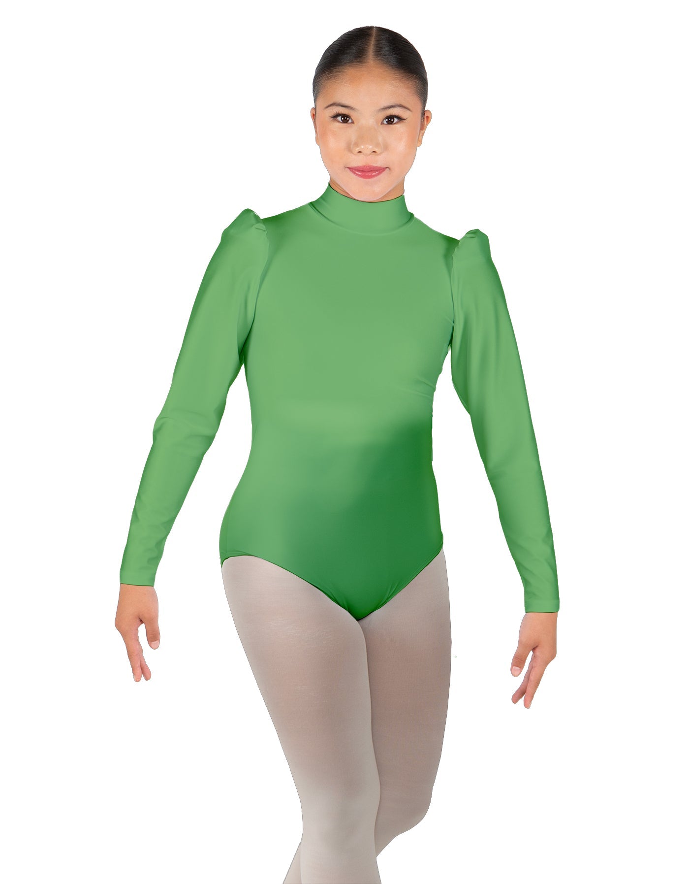 Solid Lycra Long Puff Sleeve with Tneck and Zipper Back Leotard