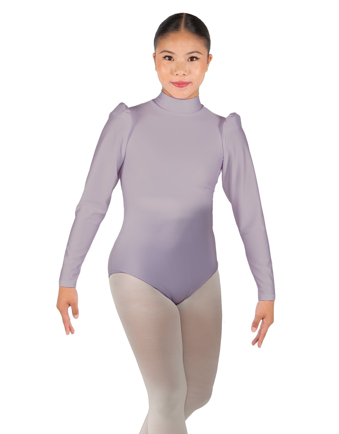 Solid Lycra Long Puff Sleeve with Tneck and Zipper Back Leotard