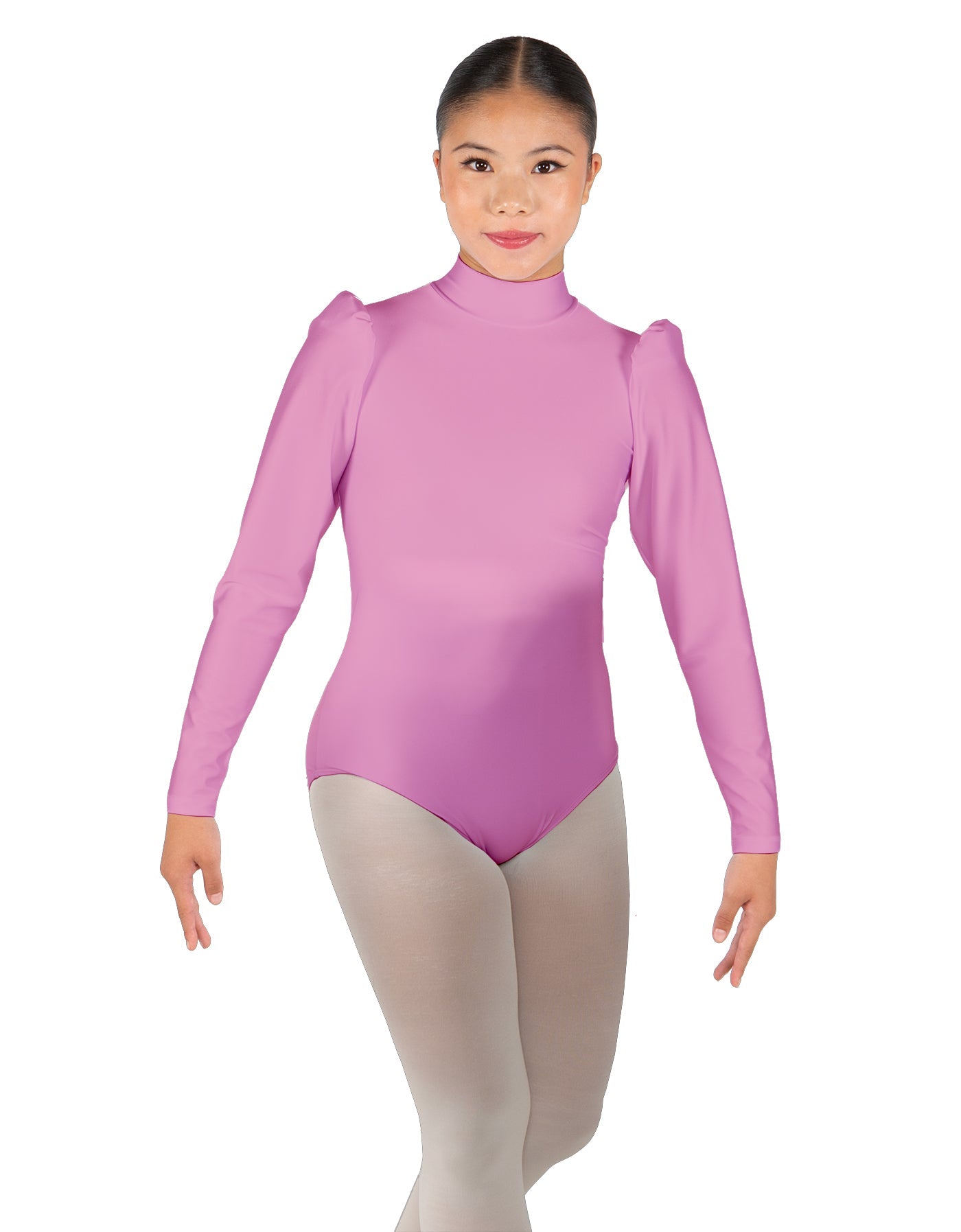 Solid Lycra Long Puff Sleeve with Tneck and Zipper Back Leotard