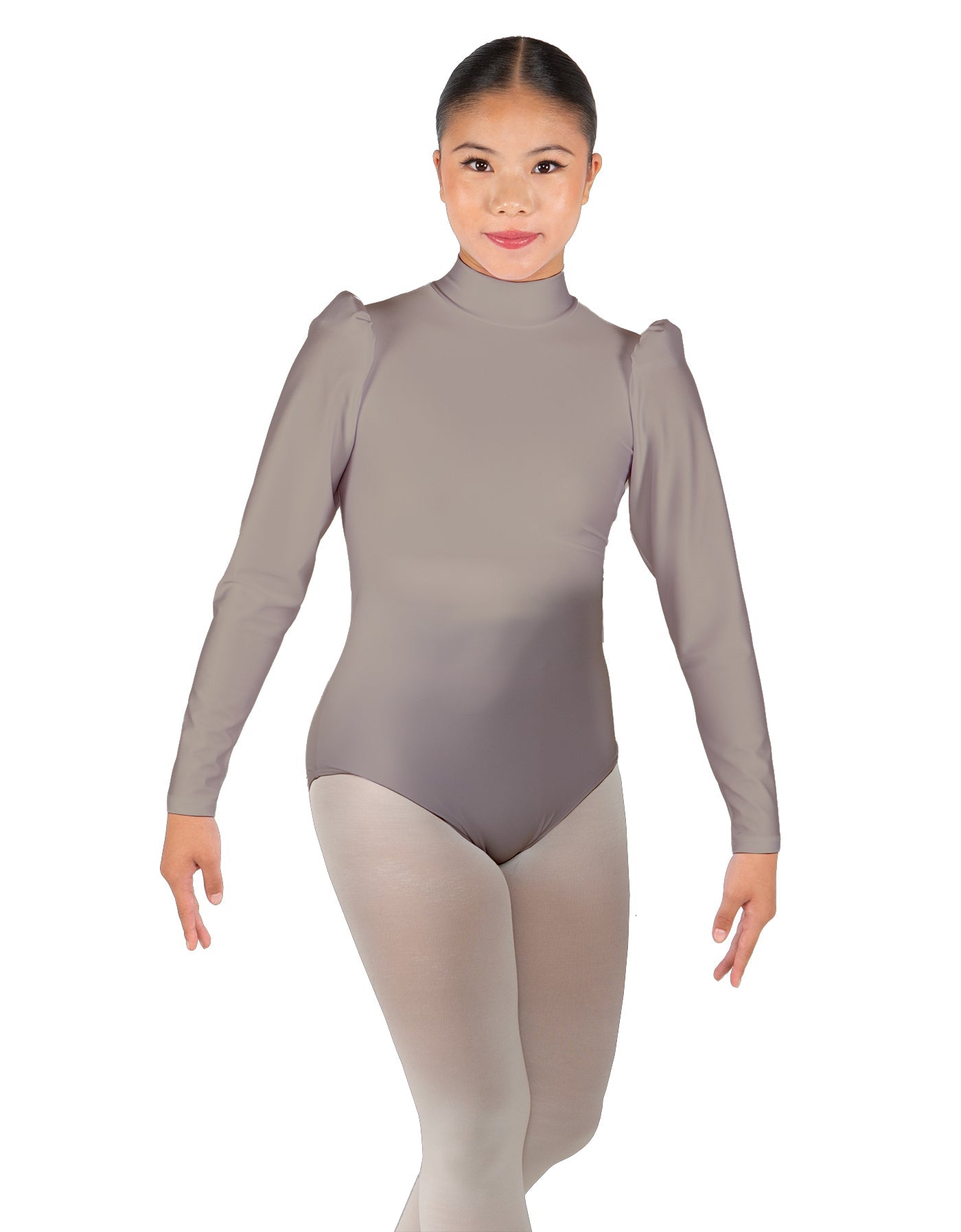 Solid Lycra Long Puff Sleeve with Tneck and Zipper Back Leotard