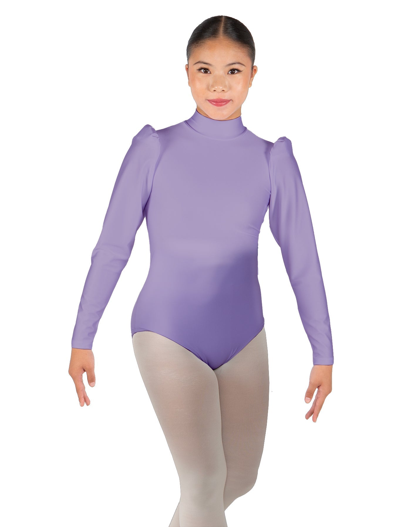 Solid Lycra Long Puff Sleeve with Tneck and Zipper Back Leotard