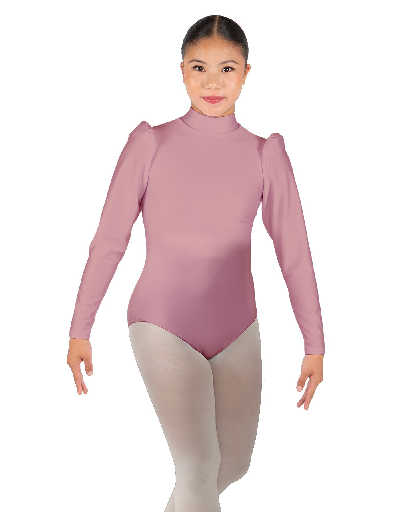 Solid Lycra Long Puff Sleeve with Tneck and Zipper Back Leotard