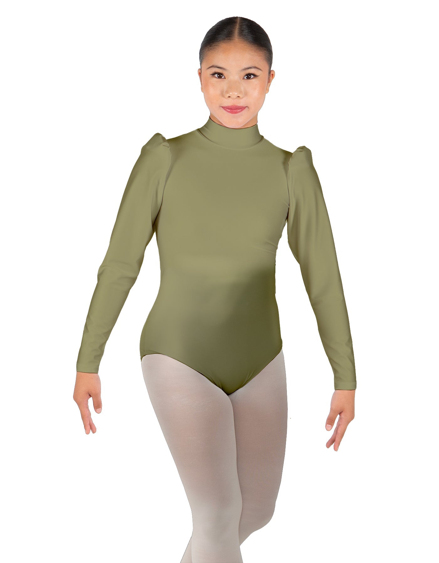 Solid Lycra Long Puff Sleeve with Tneck and Zipper Back Leotard