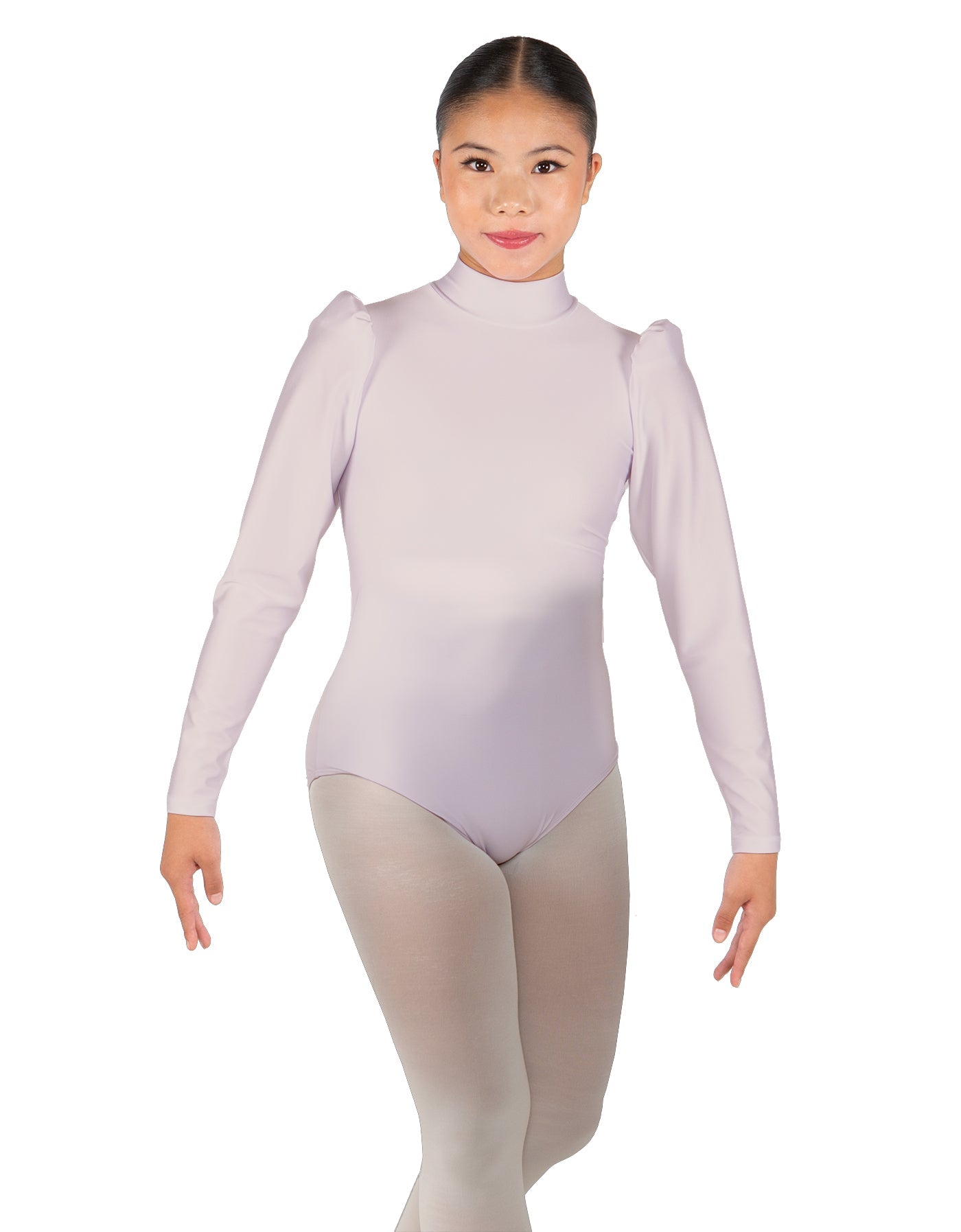 Solid Lycra Long Puff Sleeve with Tneck and Zipper Back Leotard