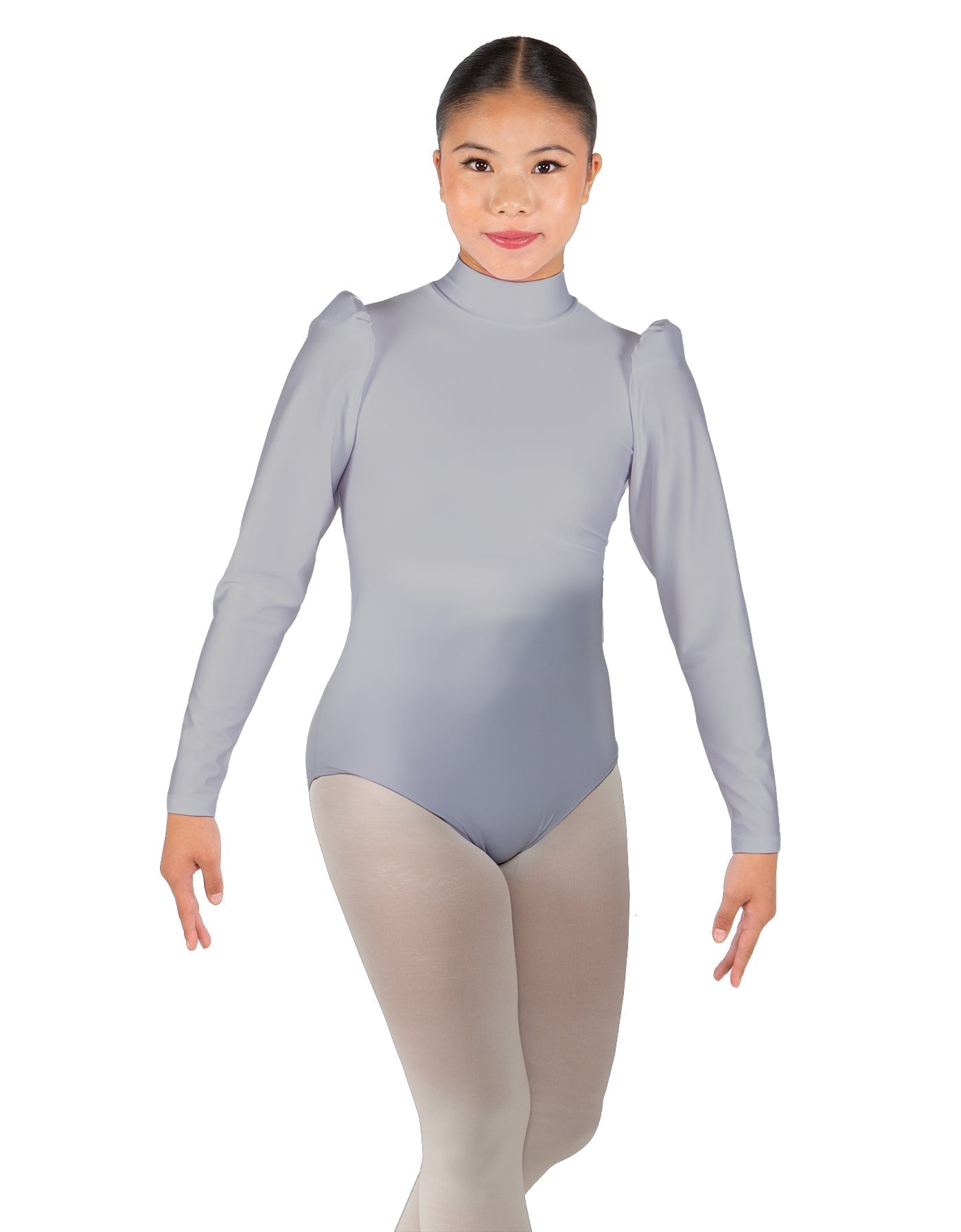 Solid Lycra Long Puff Sleeve with TNeck and Keyhole Back Leotard