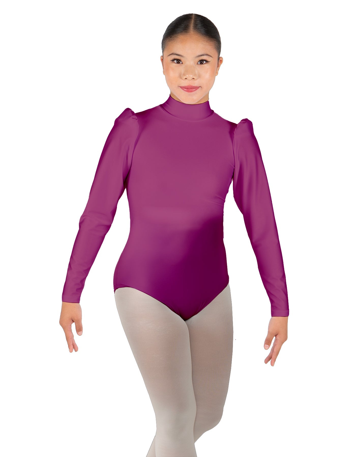 Solid Lycra Long Puff Sleeve with TNeck and Keyhole Back Leotard