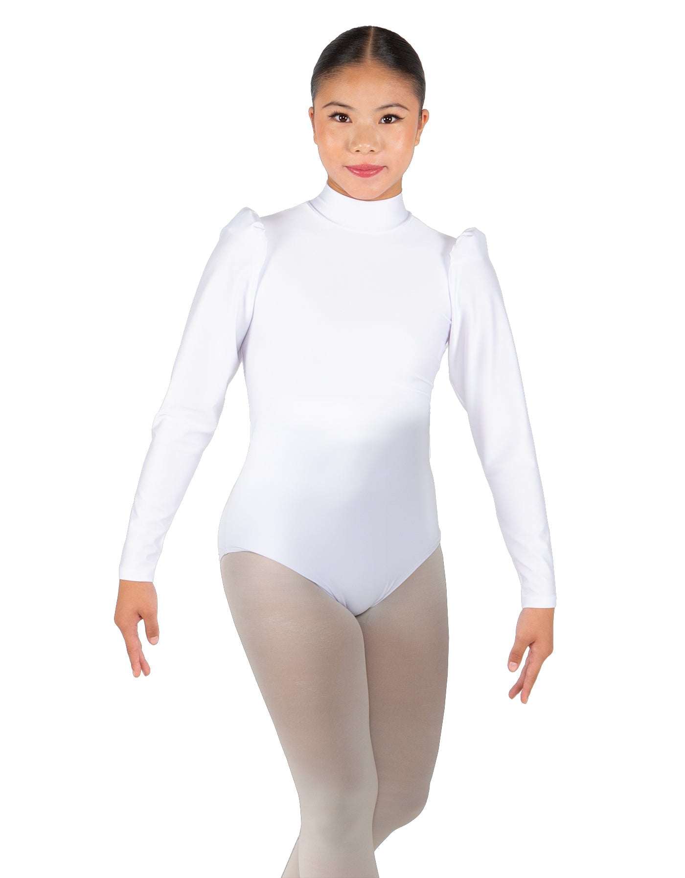 Solid Lycra Long Puff Sleeve with TNeck and Keyhole Back Leotard