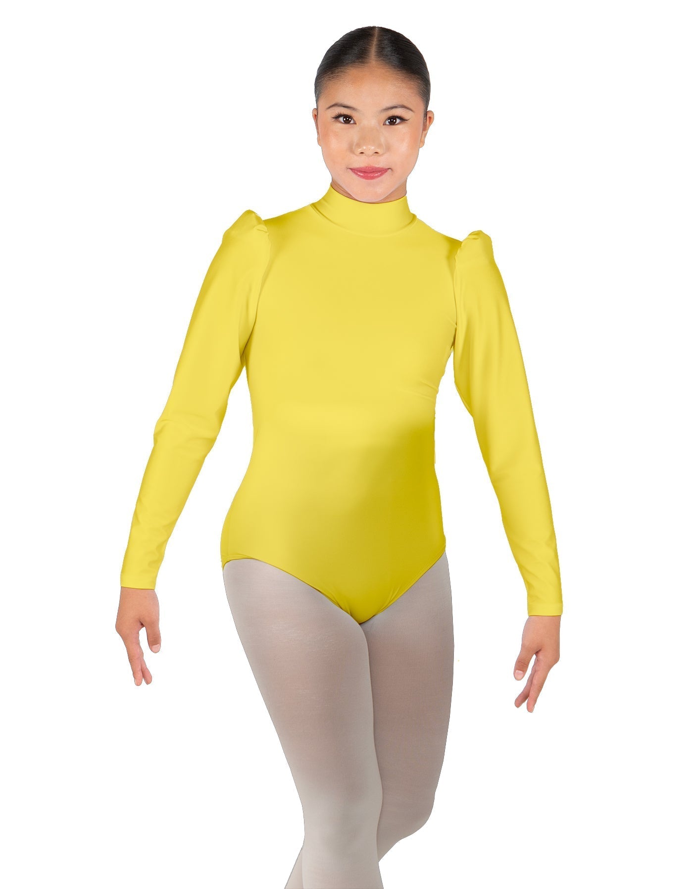 Solid Lycra Long Puff Sleeve with TNeck and Keyhole Back Leotard