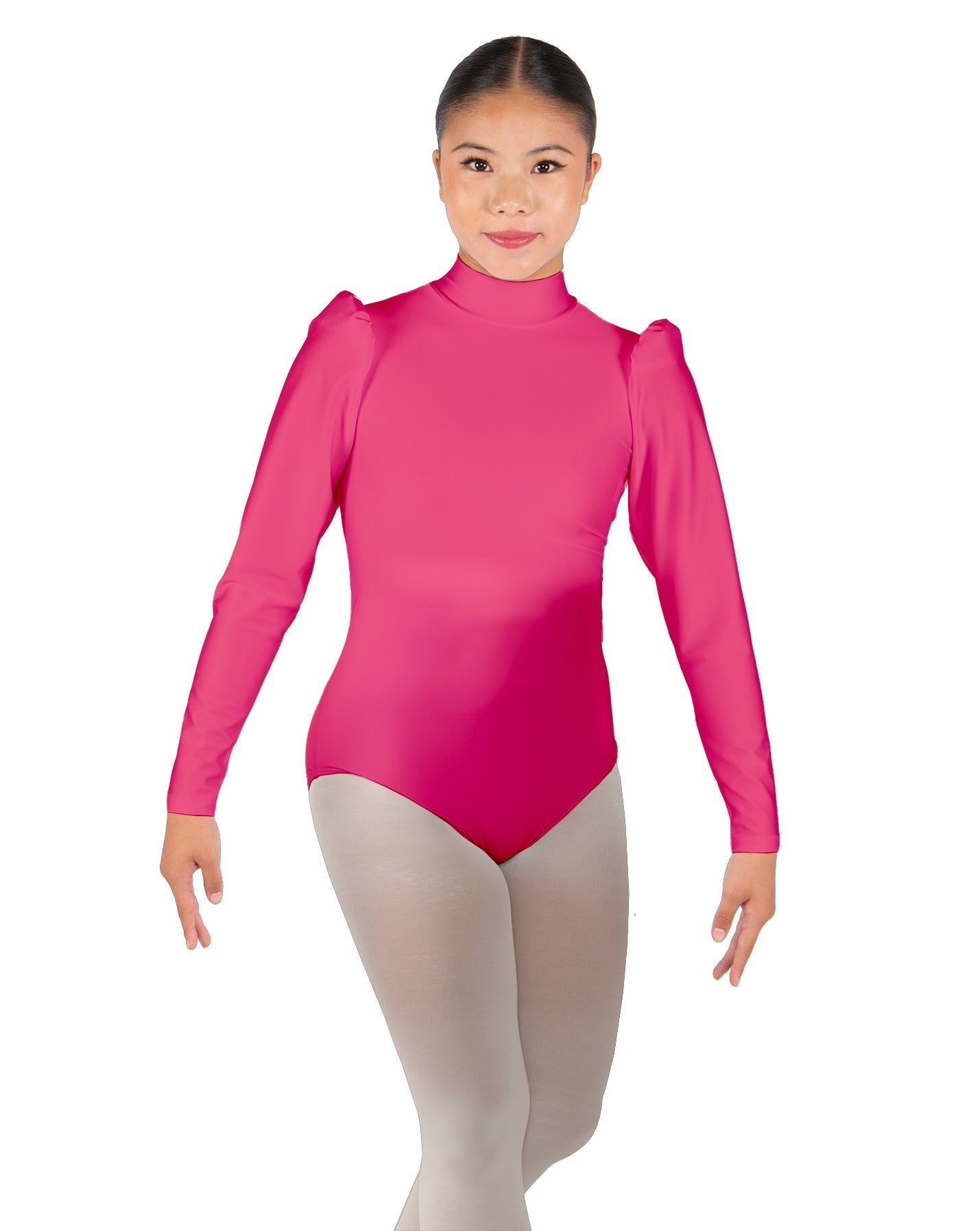 Solid Lycra Long Puff Sleeve with TNeck and Keyhole Back Leotard