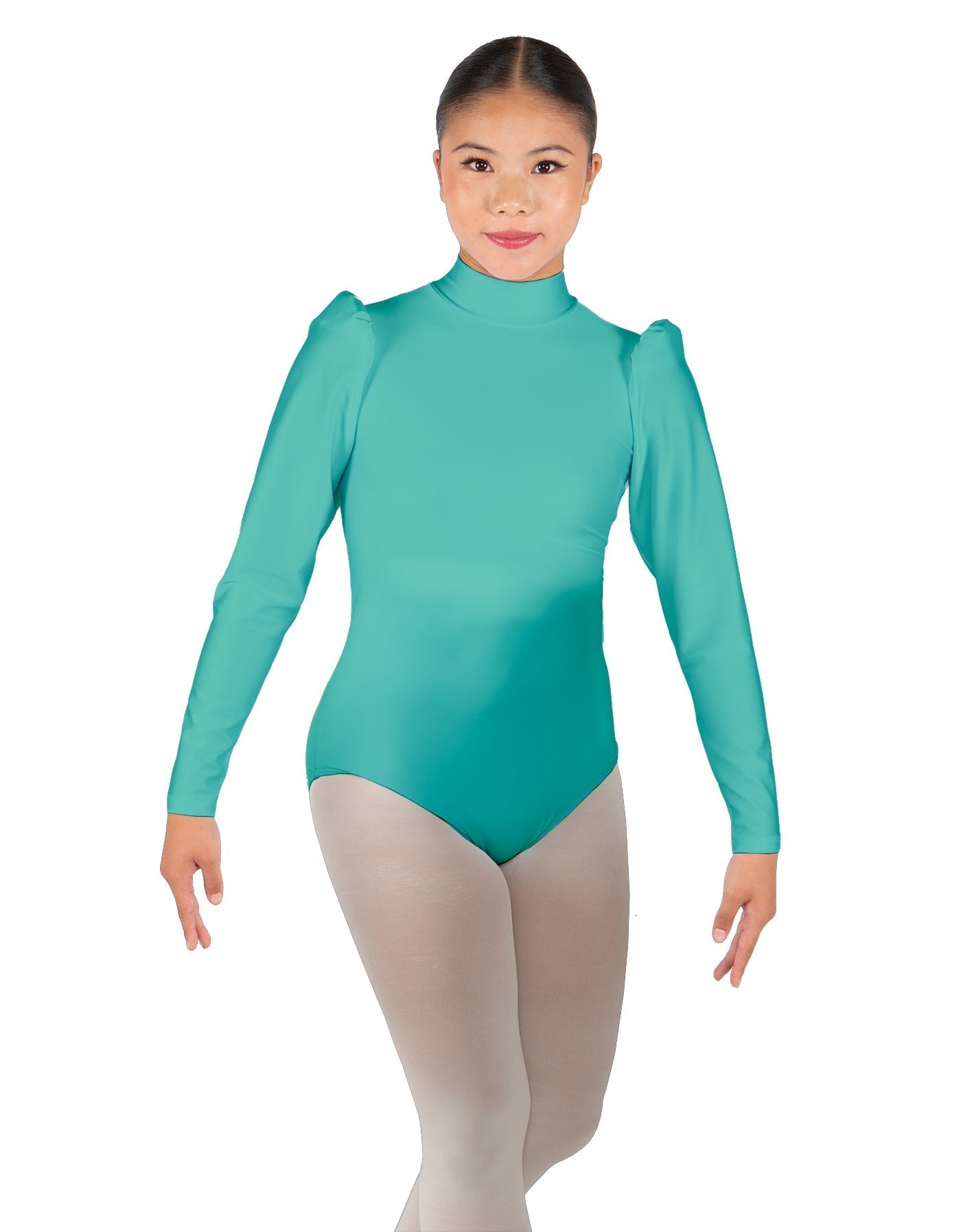 Solid Lycra Long Puff Sleeve with TNeck and Keyhole Back Leotard