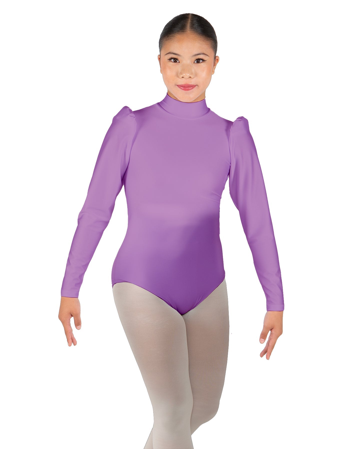 Solid Lycra Long Puff Sleeve with TNeck and Keyhole Back Leotard