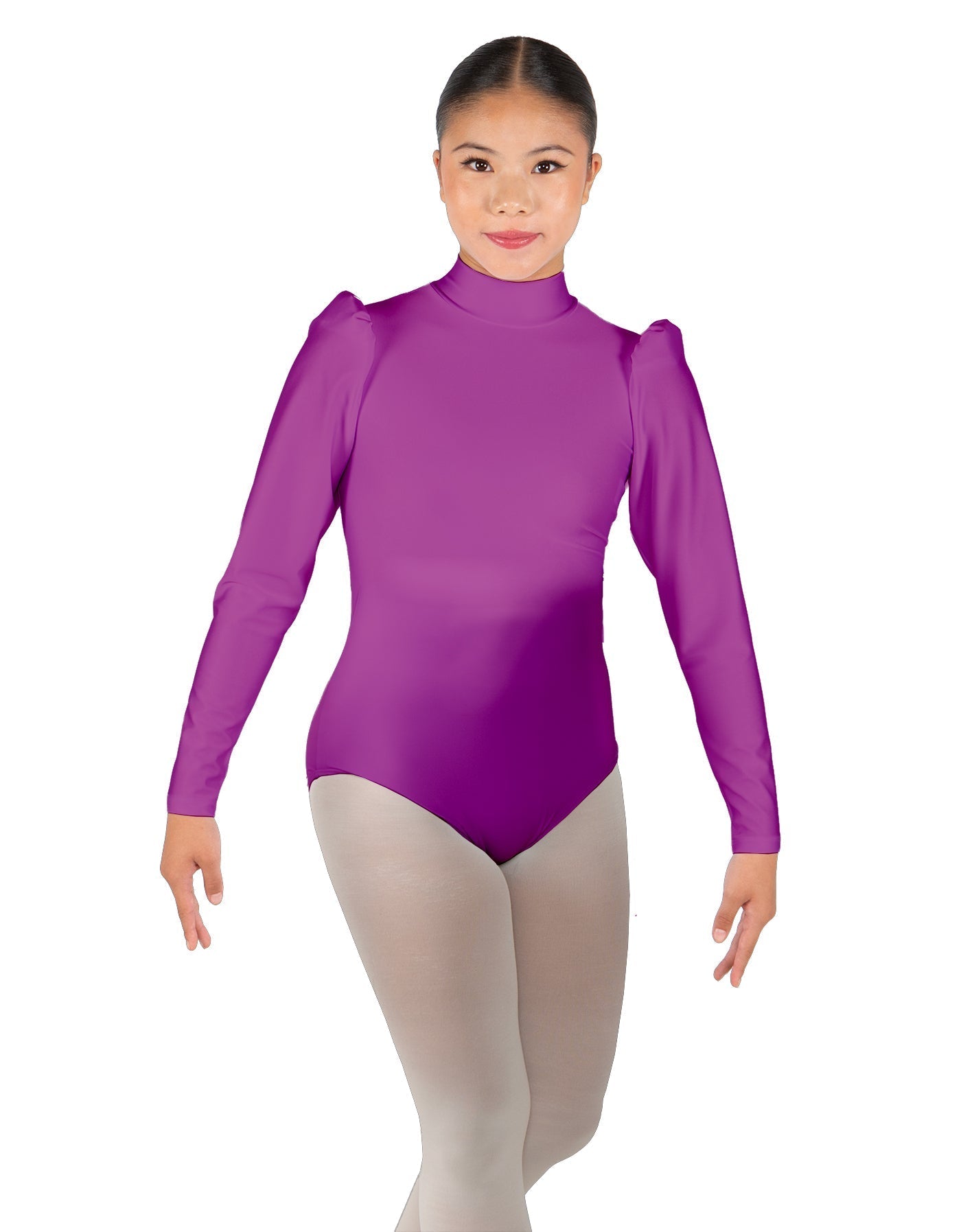 Solid Lycra Long Puff Sleeve with TNeck and Keyhole Back Leotard