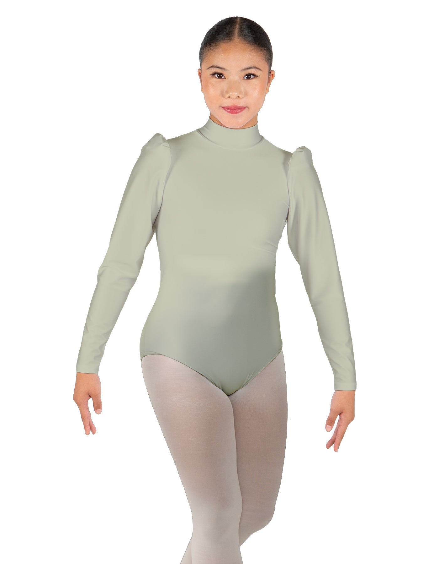Solid Lycra Long Puff Sleeve with TNeck and Keyhole Back Leotard