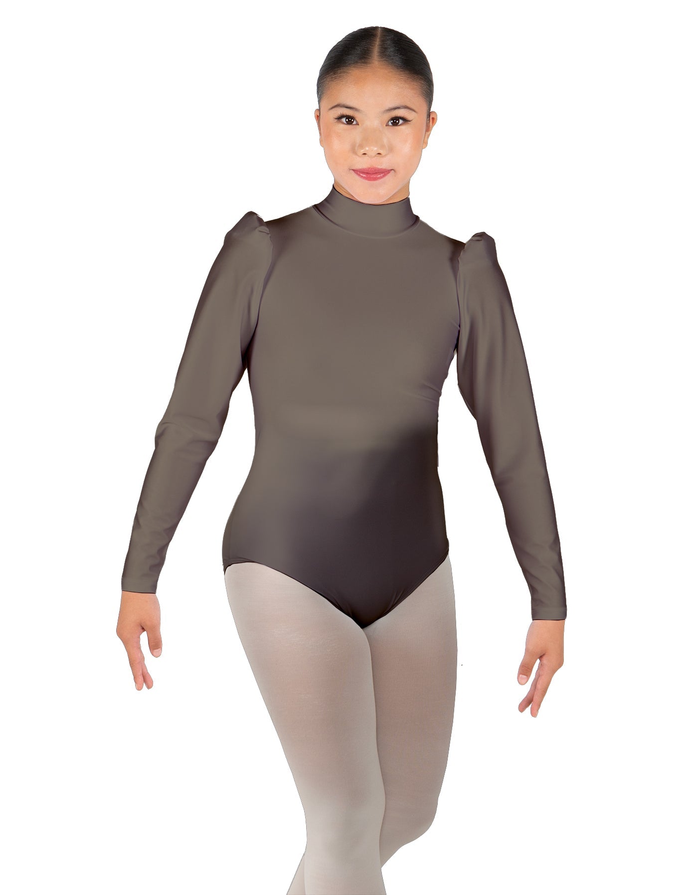 Solid Lycra Long Puff Sleeve with TNeck and Keyhole Back Leotard