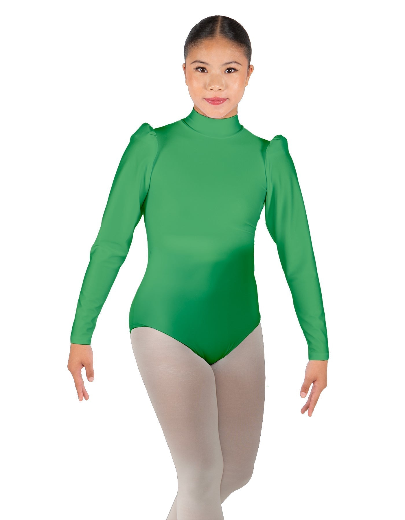Solid Lycra Long Puff Sleeve with TNeck and Keyhole Back Leotard