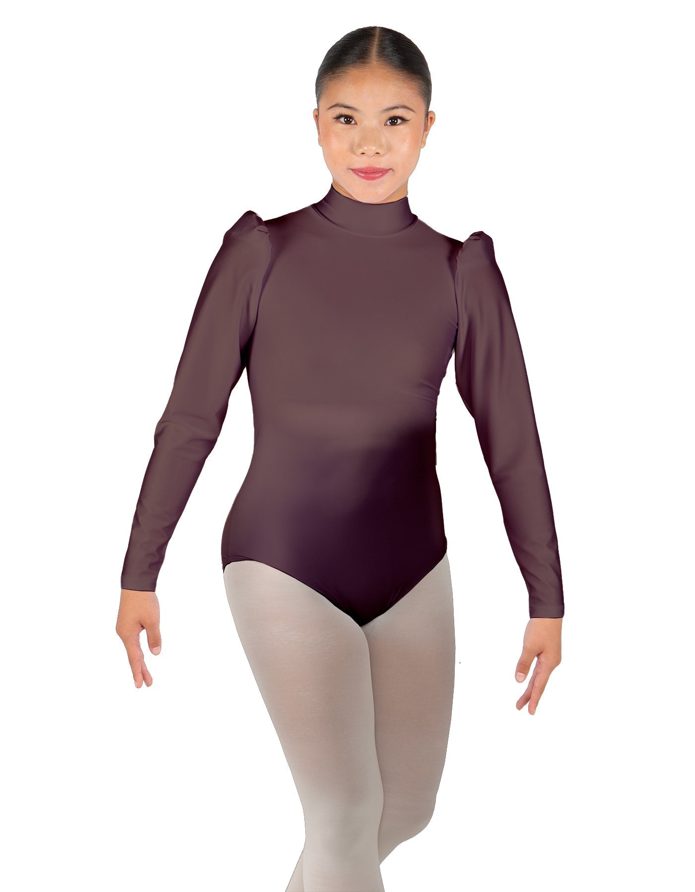 Solid Lycra Long Puff Sleeve with TNeck and Keyhole Back Leotard
