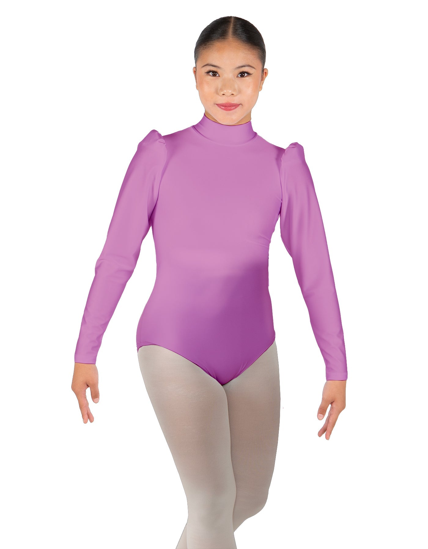 Solid Lycra Long Puff Sleeve with TNeck and Keyhole Back Leotard
