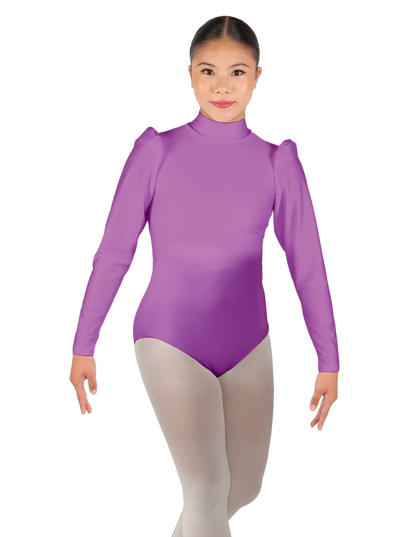 Solid Lycra Long Puff Sleeve with TNeck and Keyhole Back Leotard