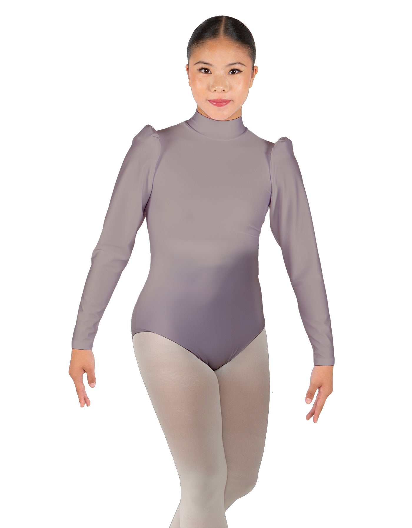 Solid Lycra Long Puff Sleeve with TNeck and Keyhole Back Leotard