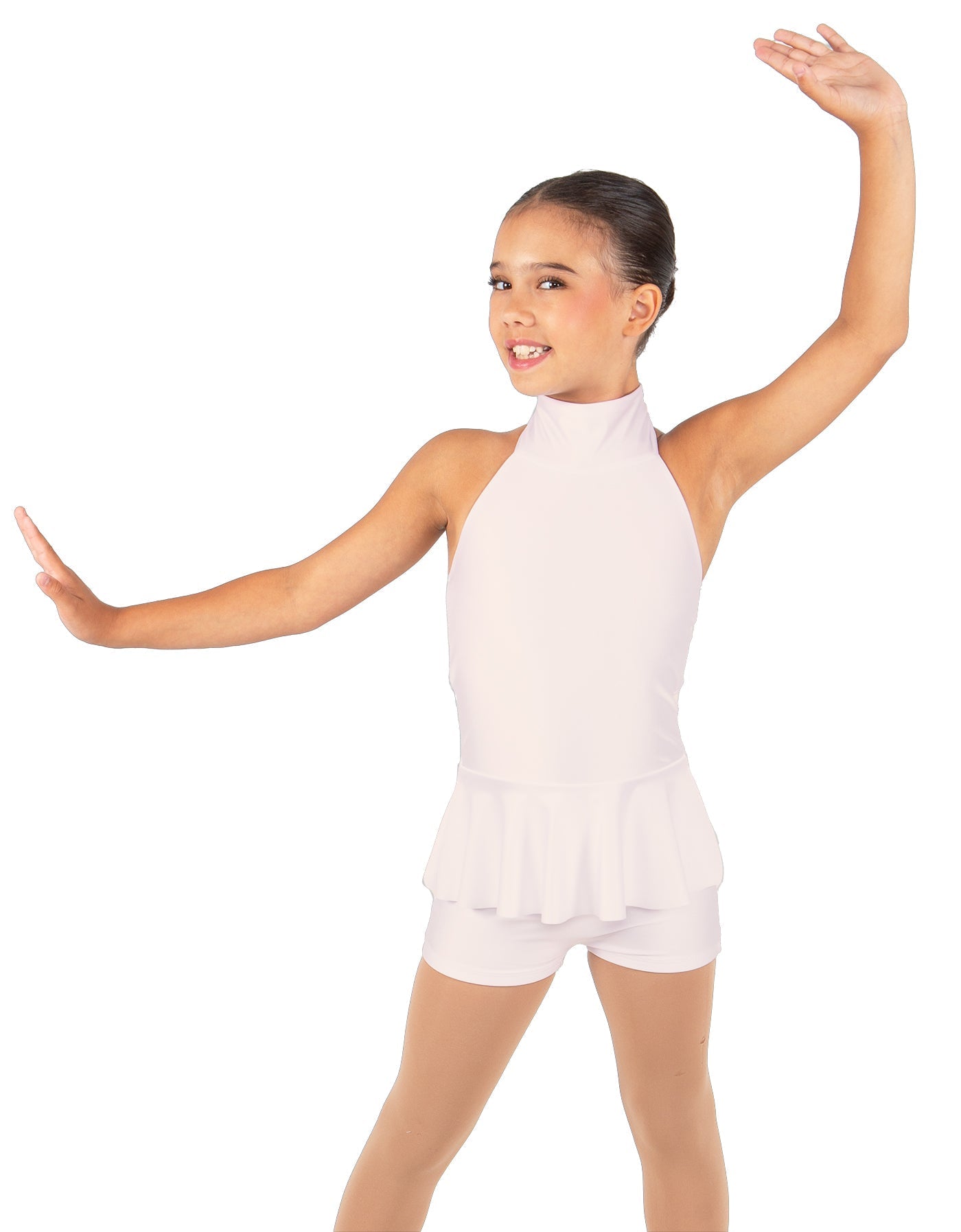 Solid Lycra Halter Collar Biketard w peplum