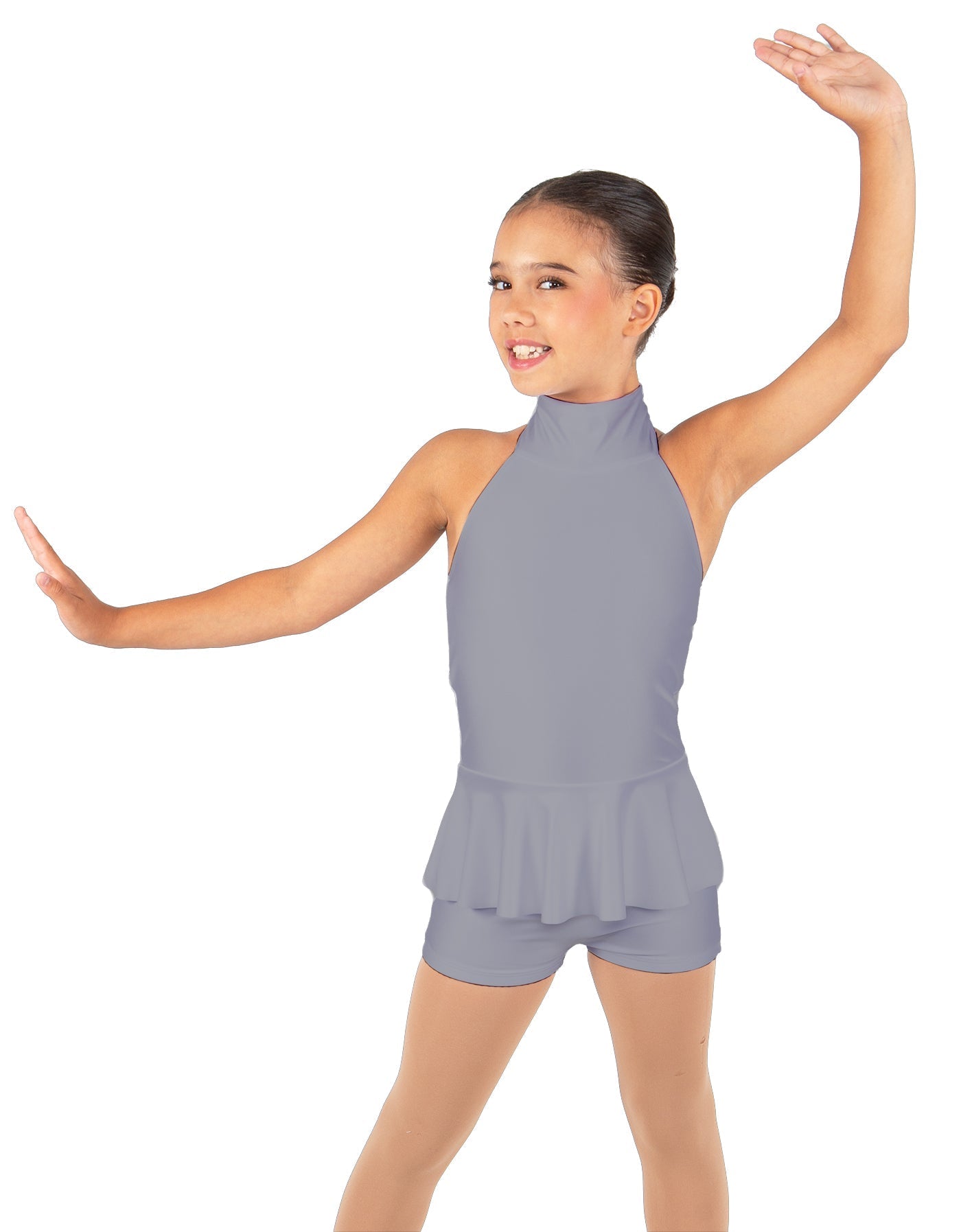 Solid Lycra Halter Collar Biketard w peplum